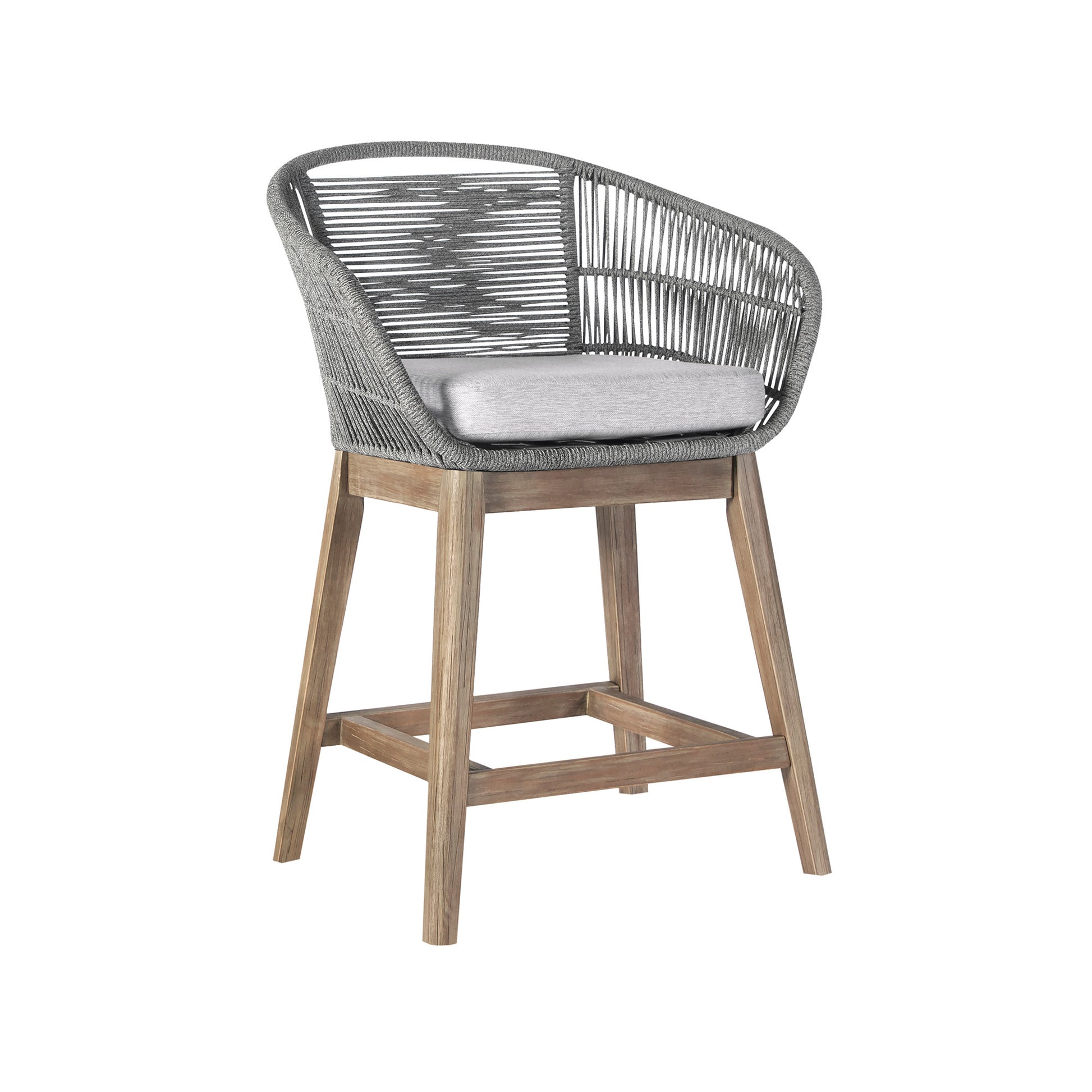 38" Light Gray Solid Wood Low back Outdoor Bar Height chair with Footrest-Outdoor Bar Chairs-DECOROLALA