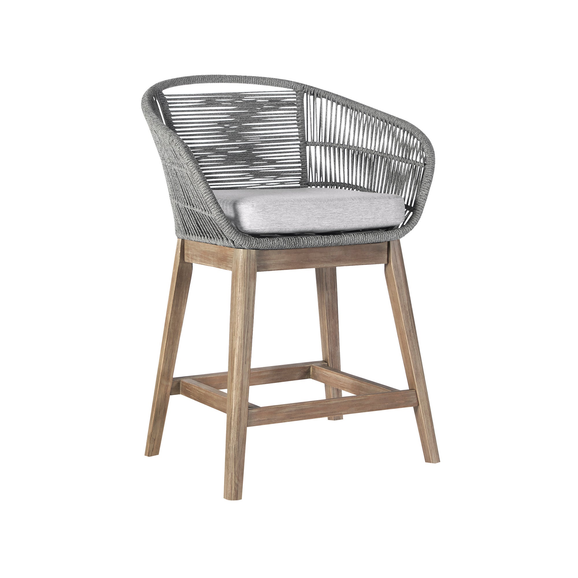 38" Light Gray Solid Wood Low back Outdoor Bar Height chair with Footrest-Outdoor Bar Chairs-DECOROLALA