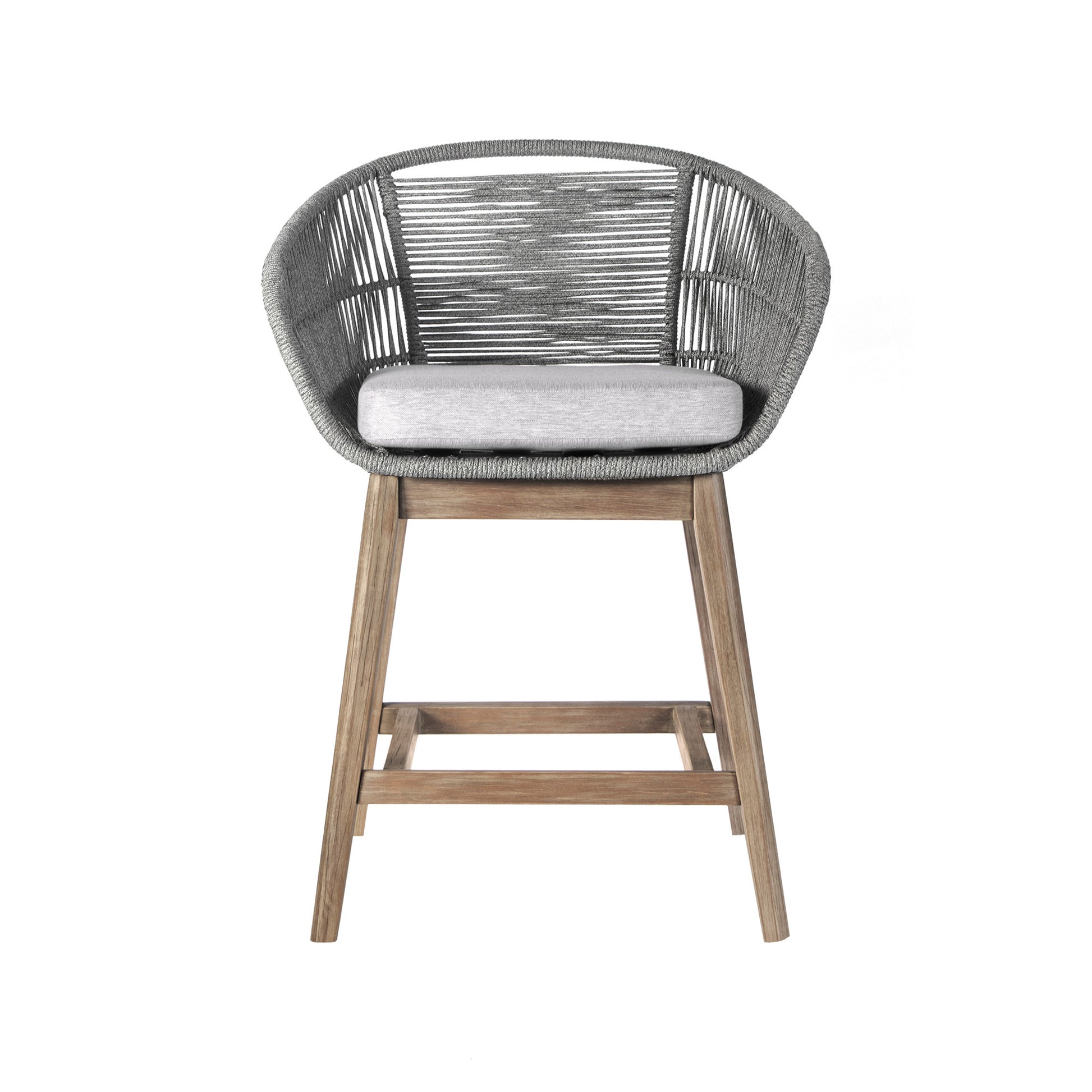 38" Light Gray Solid Wood Low back Outdoor Bar Height chair with Footrest-Outdoor Bar Chairs-DECOROLALA