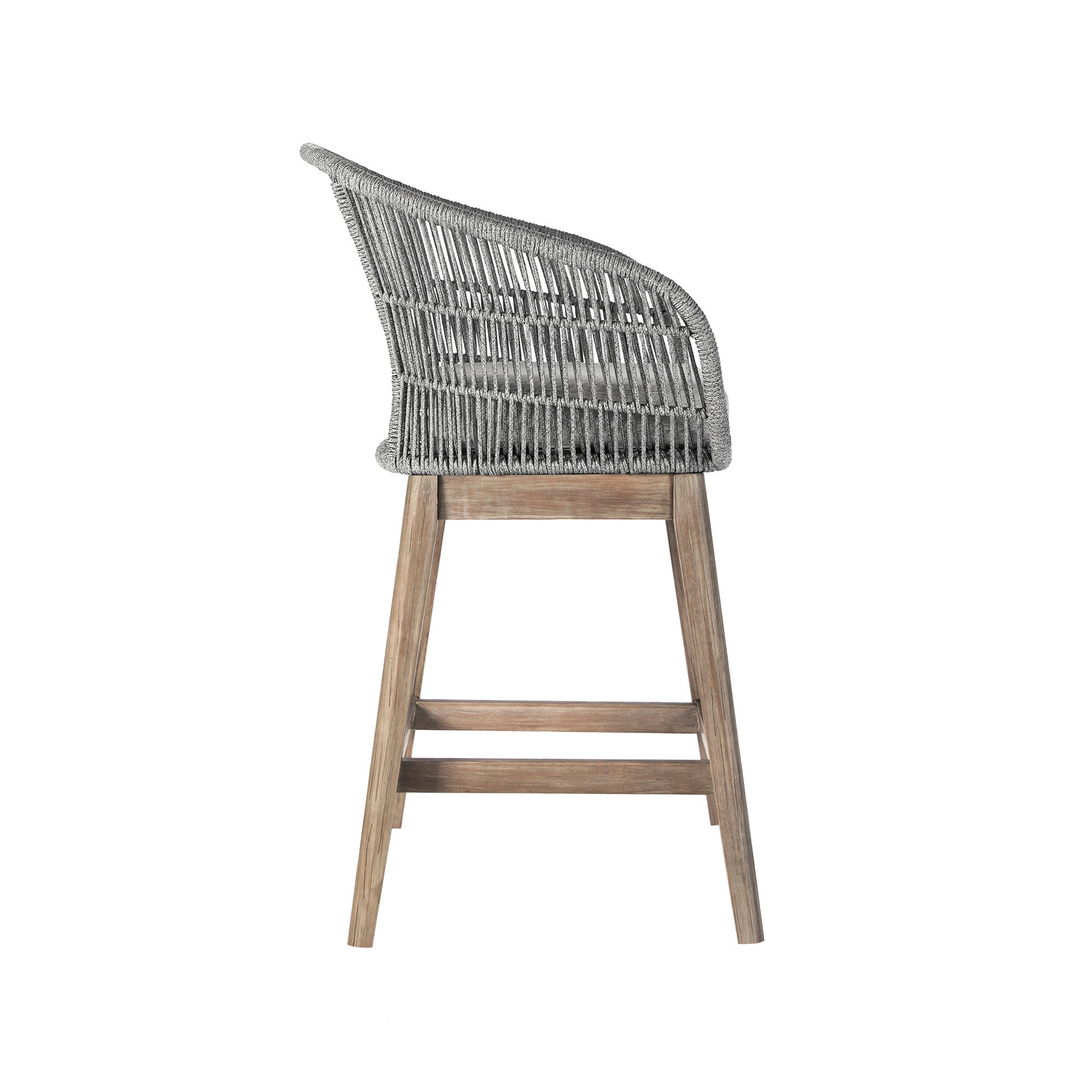 38" Light Gray Solid Wood Low back Outdoor Bar Height chair with Footrest-Outdoor Bar Chairs-DECOROLALA