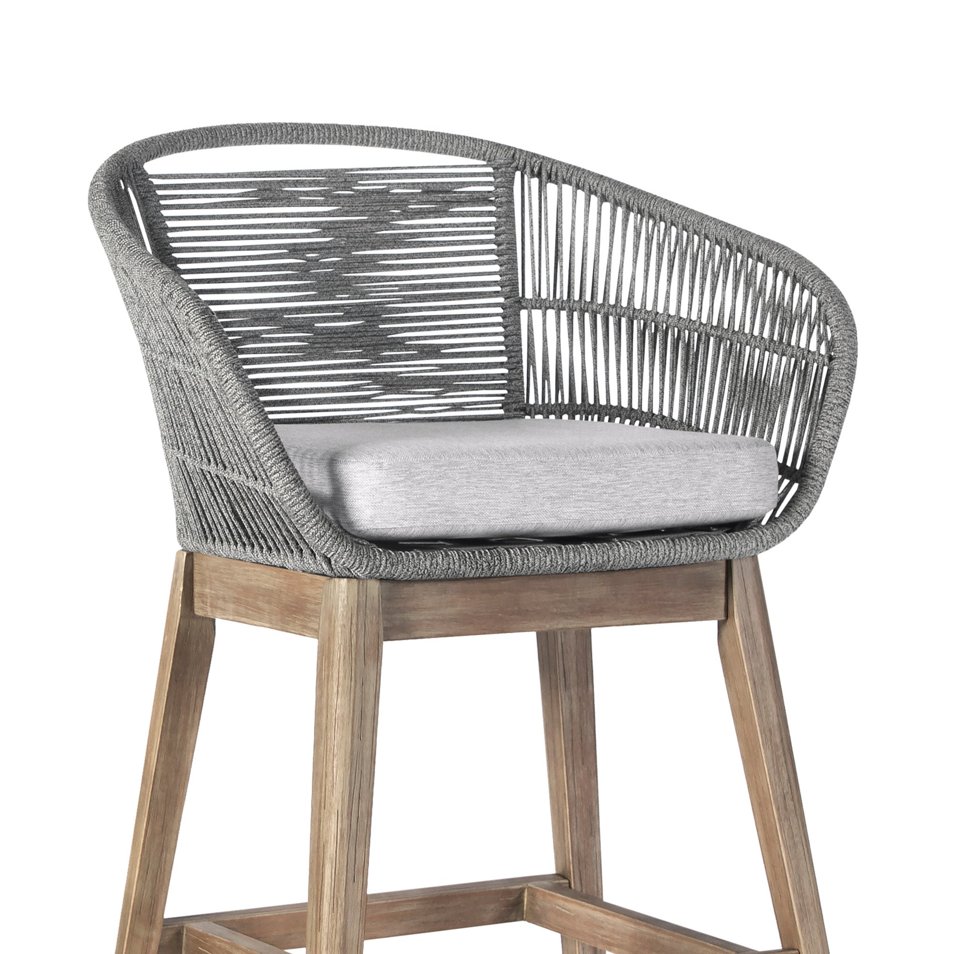 38" Light Gray Solid Wood Low back Outdoor Bar Height chair with Footrest-Outdoor Bar Chairs-DECOROLALA
