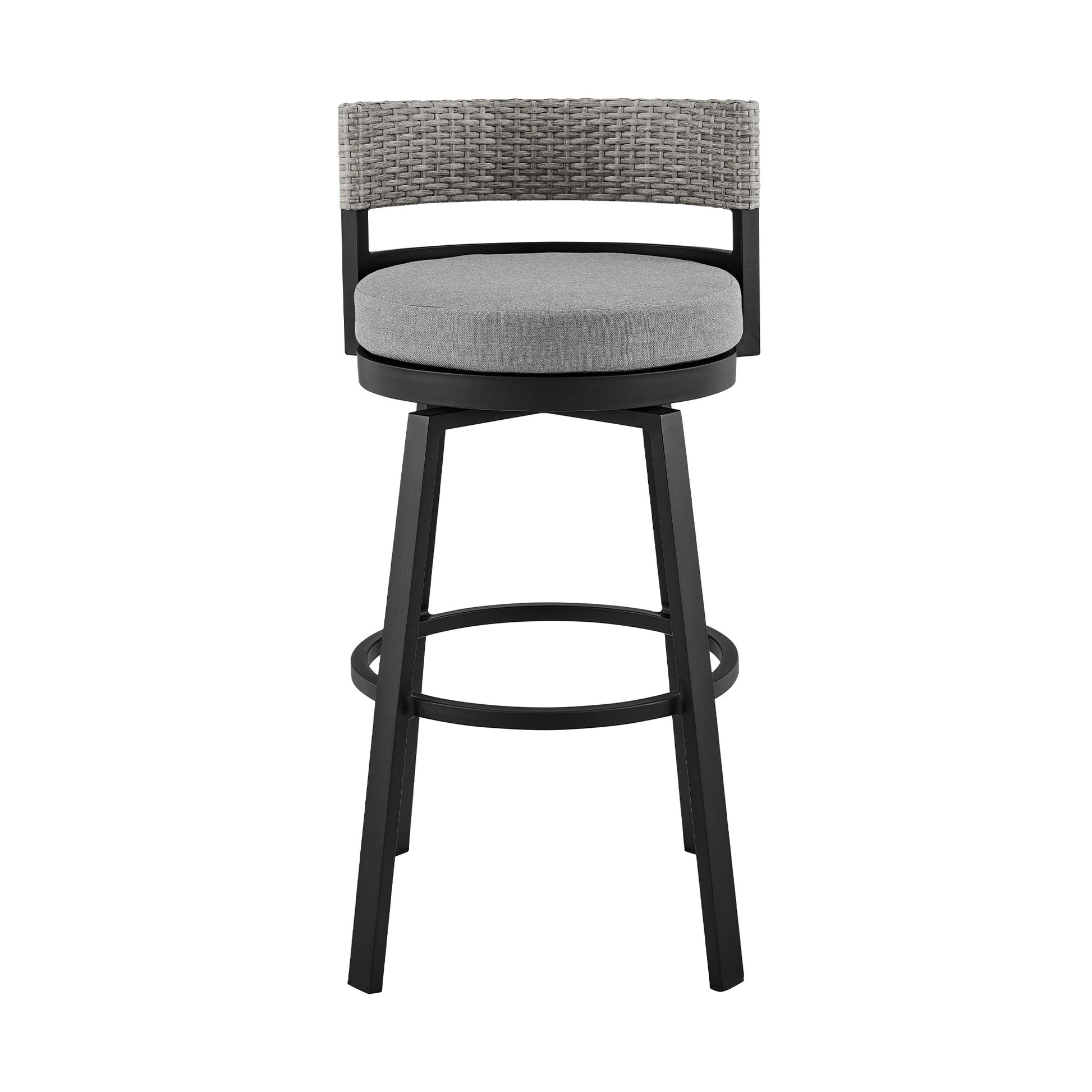 38" Light Gray Metal Swivel Low back Outdoor Bar Height chair with Footrest-Outdoor Bar Chairs-DECOROLALA