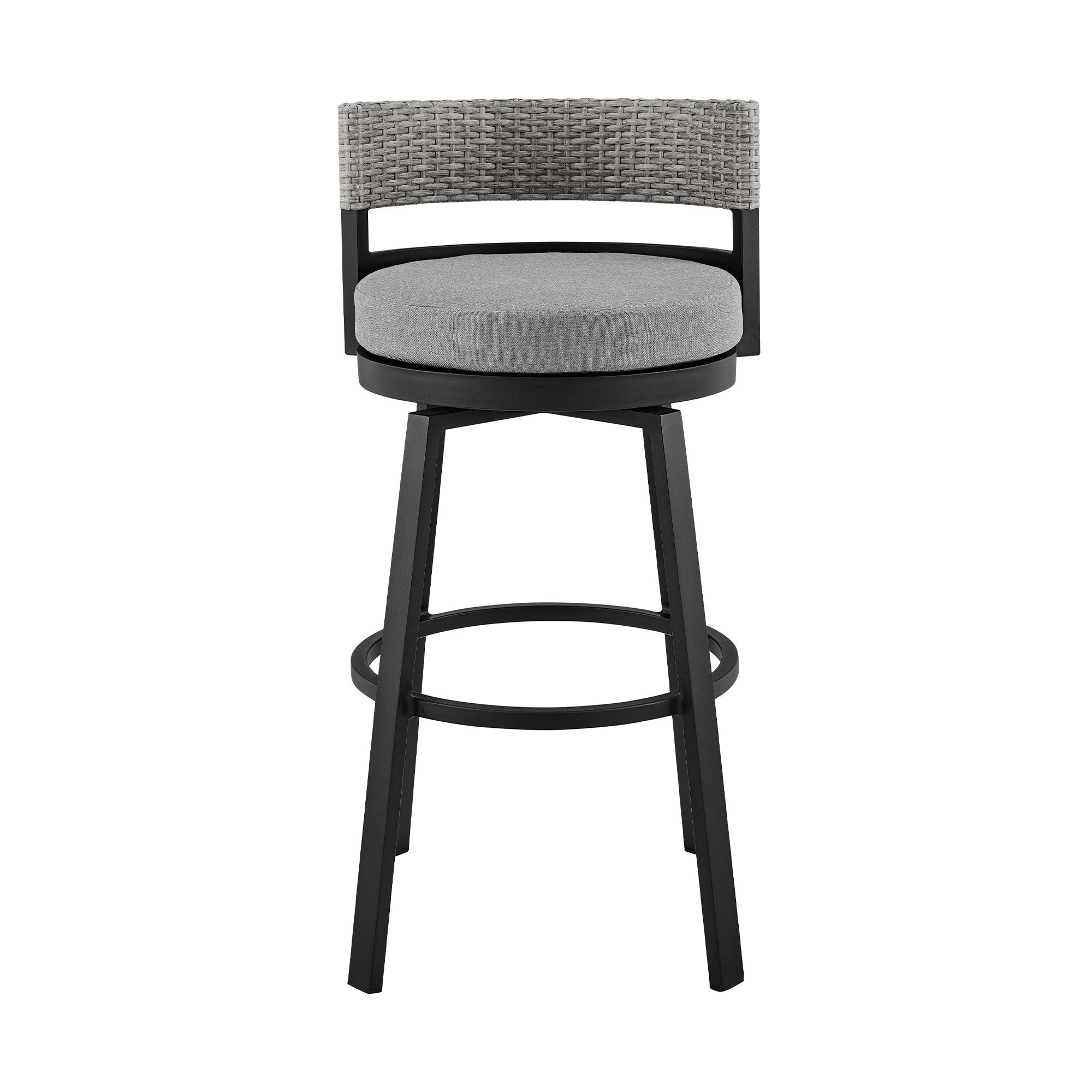 38" Light Gray Metal Swivel Low back Outdoor Bar Height chair with Footrest-Outdoor Bar Chairs-DECOROLALA