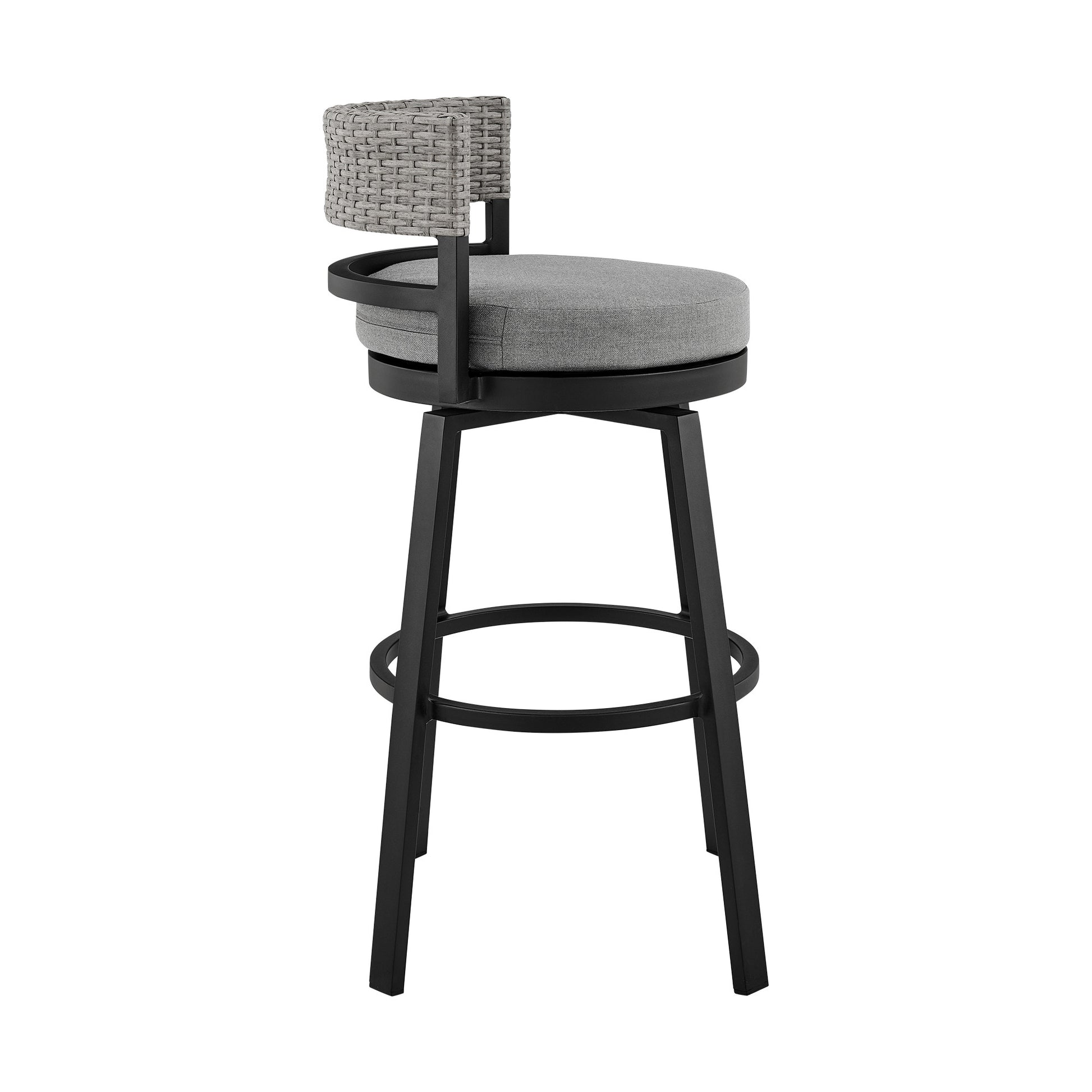 38" Light Gray Metal Swivel Low back Outdoor Bar Height chair with Footrest-Outdoor Bar Chairs-DECOROLALA