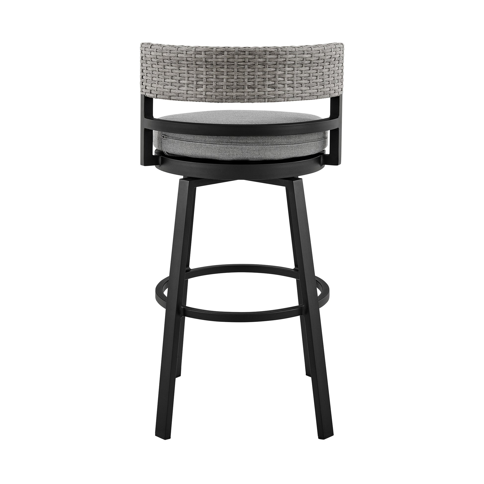 38" Light Gray Metal Swivel Low back Outdoor Bar Height chair with Footrest-Outdoor Bar Chairs-DECOROLALA