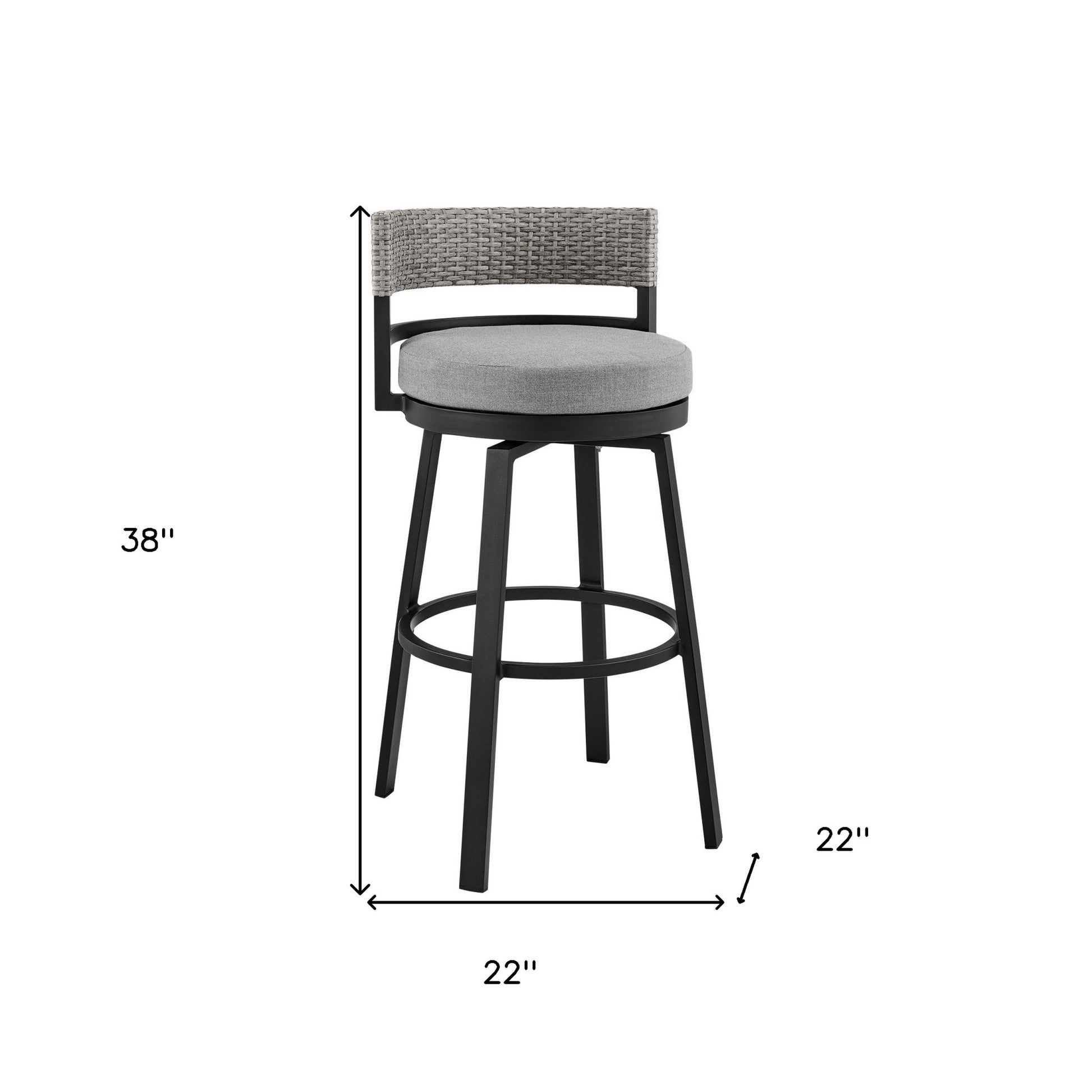 38" Light Gray Metal Swivel Low back Outdoor Bar Height chair with Footrest-Outdoor Bar Chairs-DECOROLALA