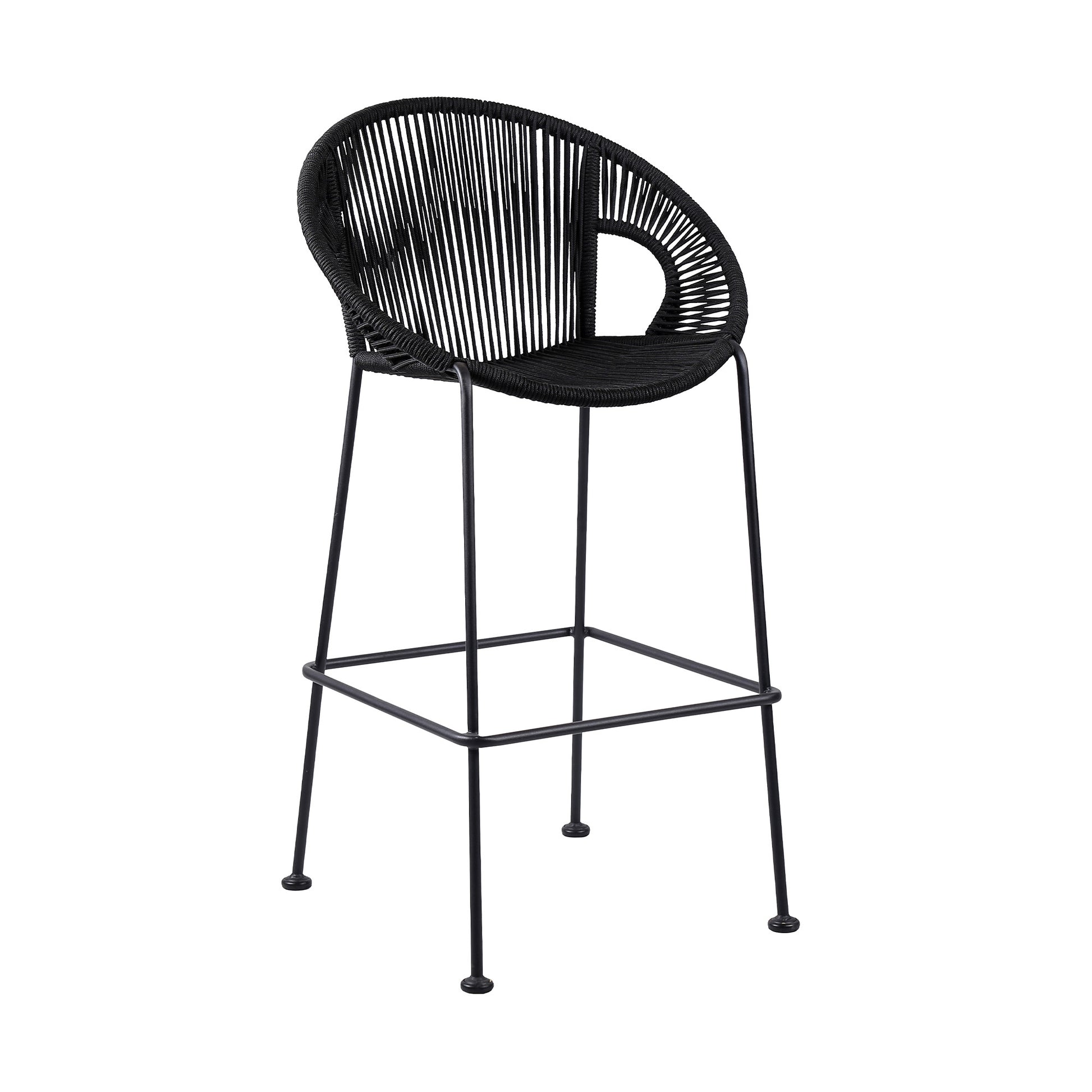 40" Black Metal Low back Outdoor Counter Height Bar chair with Footrest-Outdoor Bar Chairs-DECOROLALA
