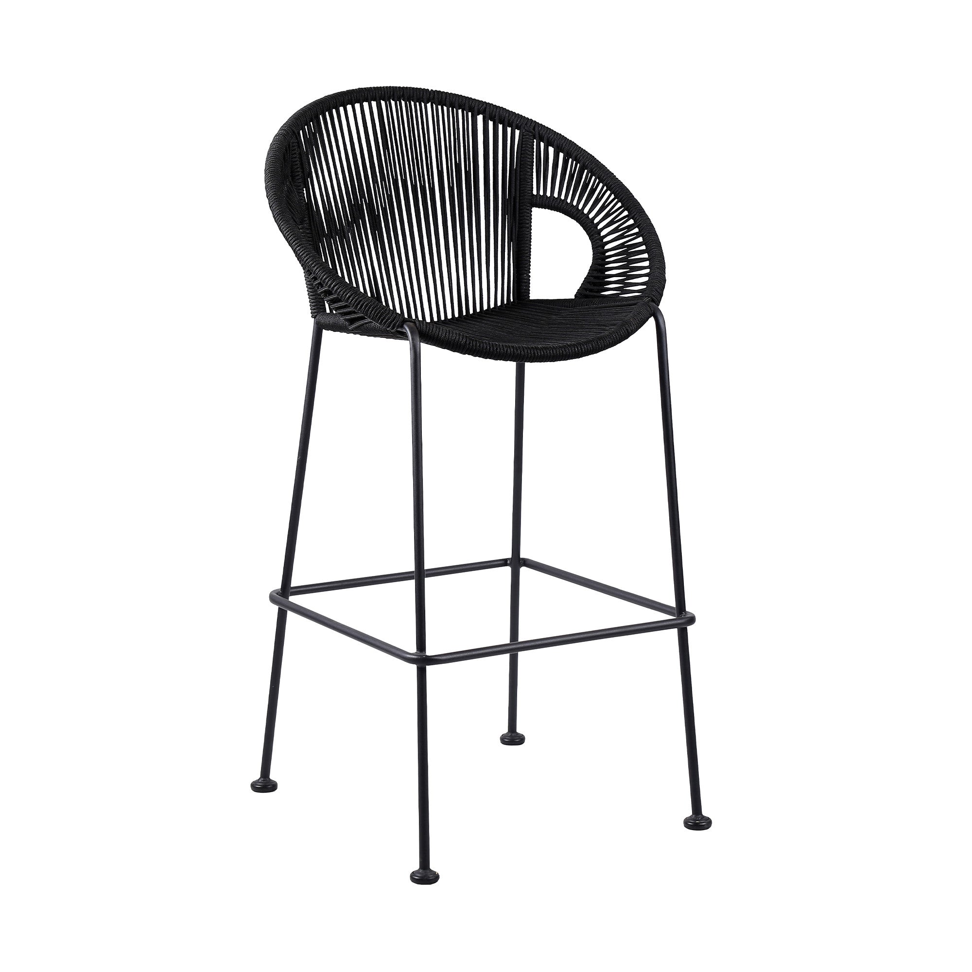 40" Black Metal Low back Outdoor Counter Height Bar chair with Footrest-Outdoor Bar Chairs-DECOROLALA