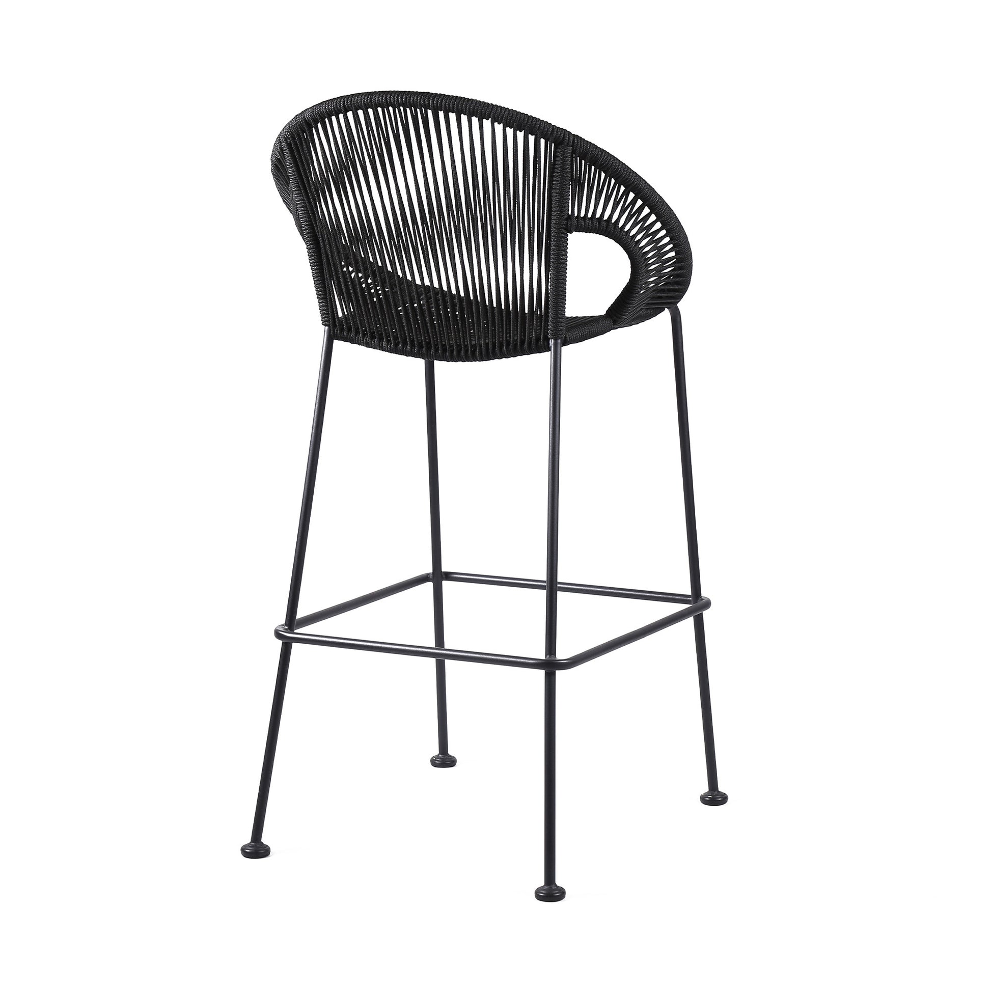 40" Black Metal Low back Outdoor Counter Height Bar chair with Footrest-Outdoor Bar Chairs-DECOROLALA