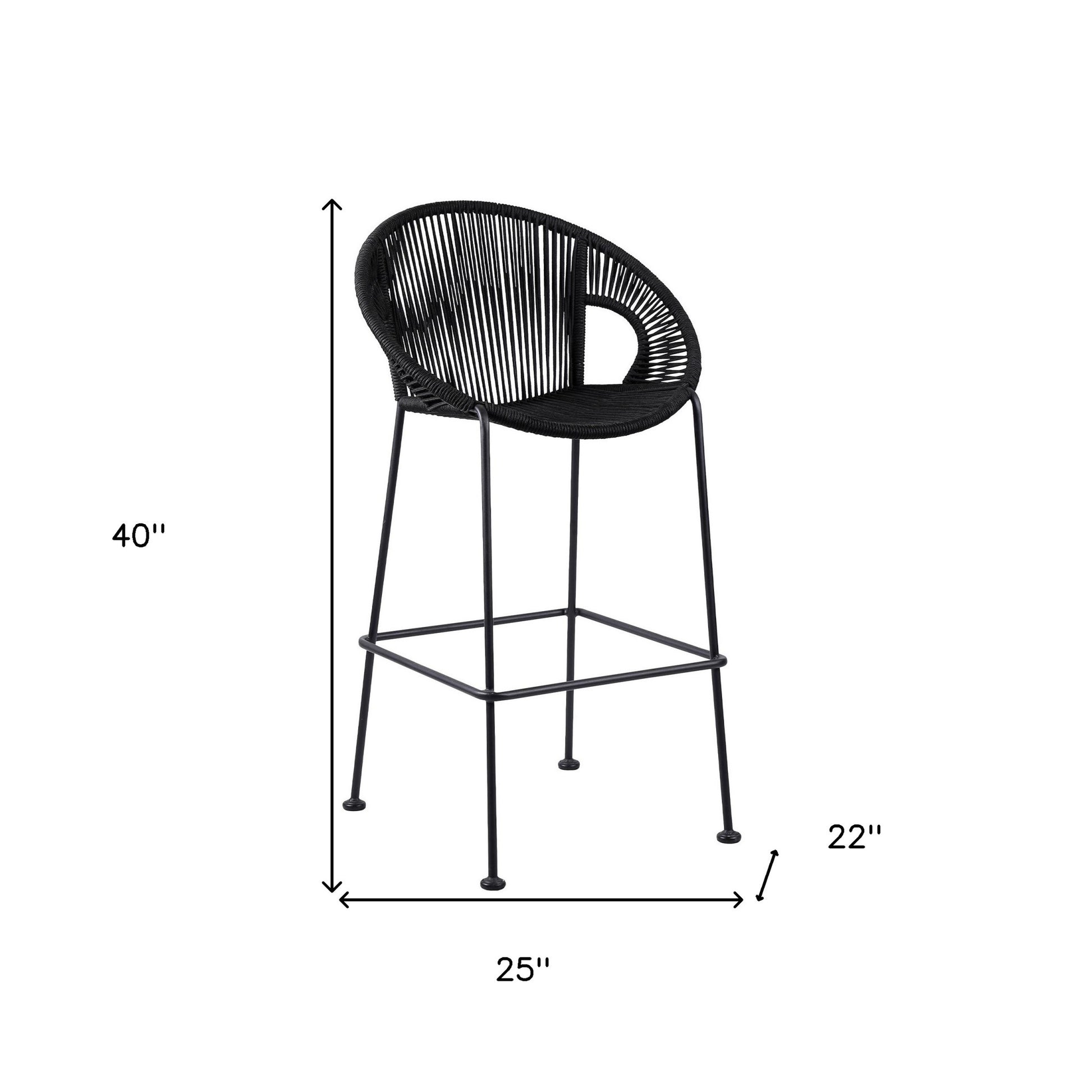 40" Black Metal Low back Outdoor Counter Height Bar chair with Footrest-Outdoor Bar Chairs-DECOROLALA