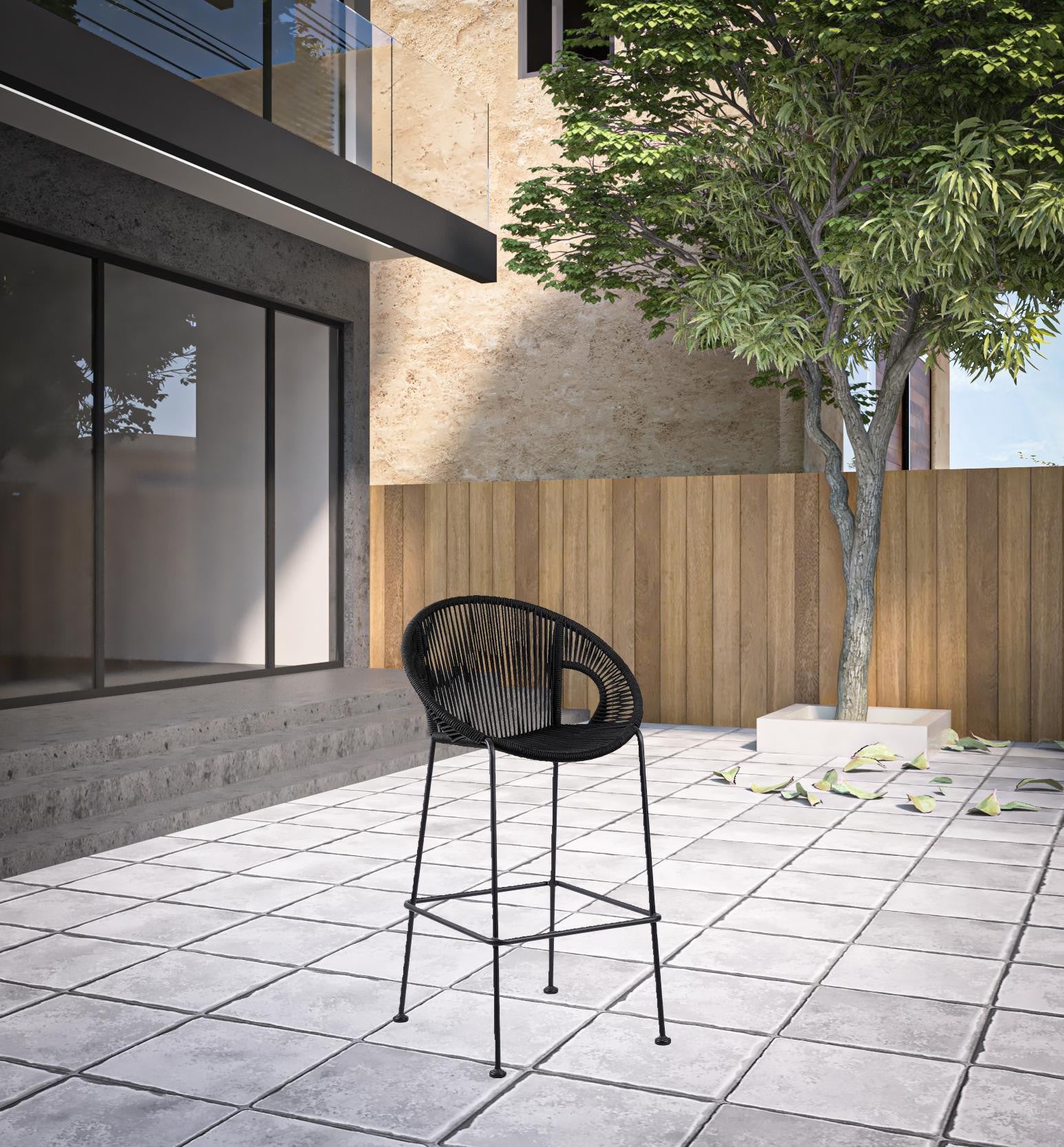 40" Black Metal Low back Outdoor Counter Height Bar chair with Footrest-Outdoor Bar Chairs-DECOROLALA