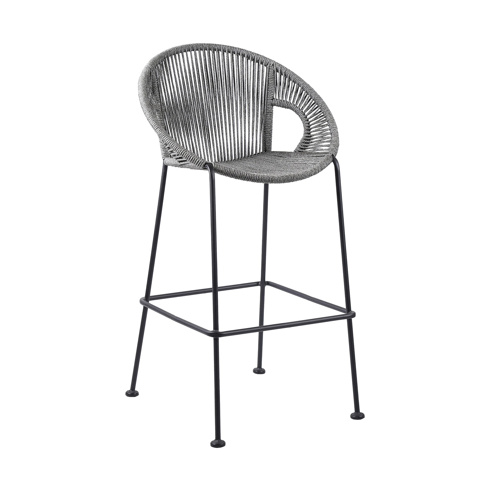 40" Light Gray Metal Low back Outdoor Counter Height Bar chair with Footrest-Outdoor Bar Chairs-DECOROLALA
