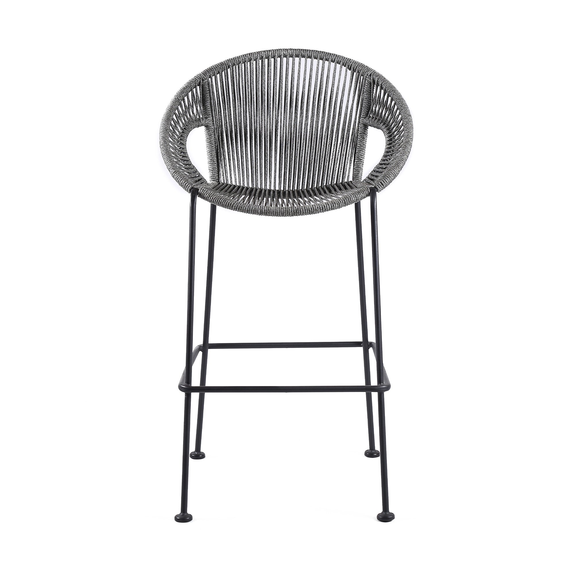 40" Light Gray Metal Low back Outdoor Counter Height Bar chair with Footrest-Outdoor Bar Chairs-DECOROLALA