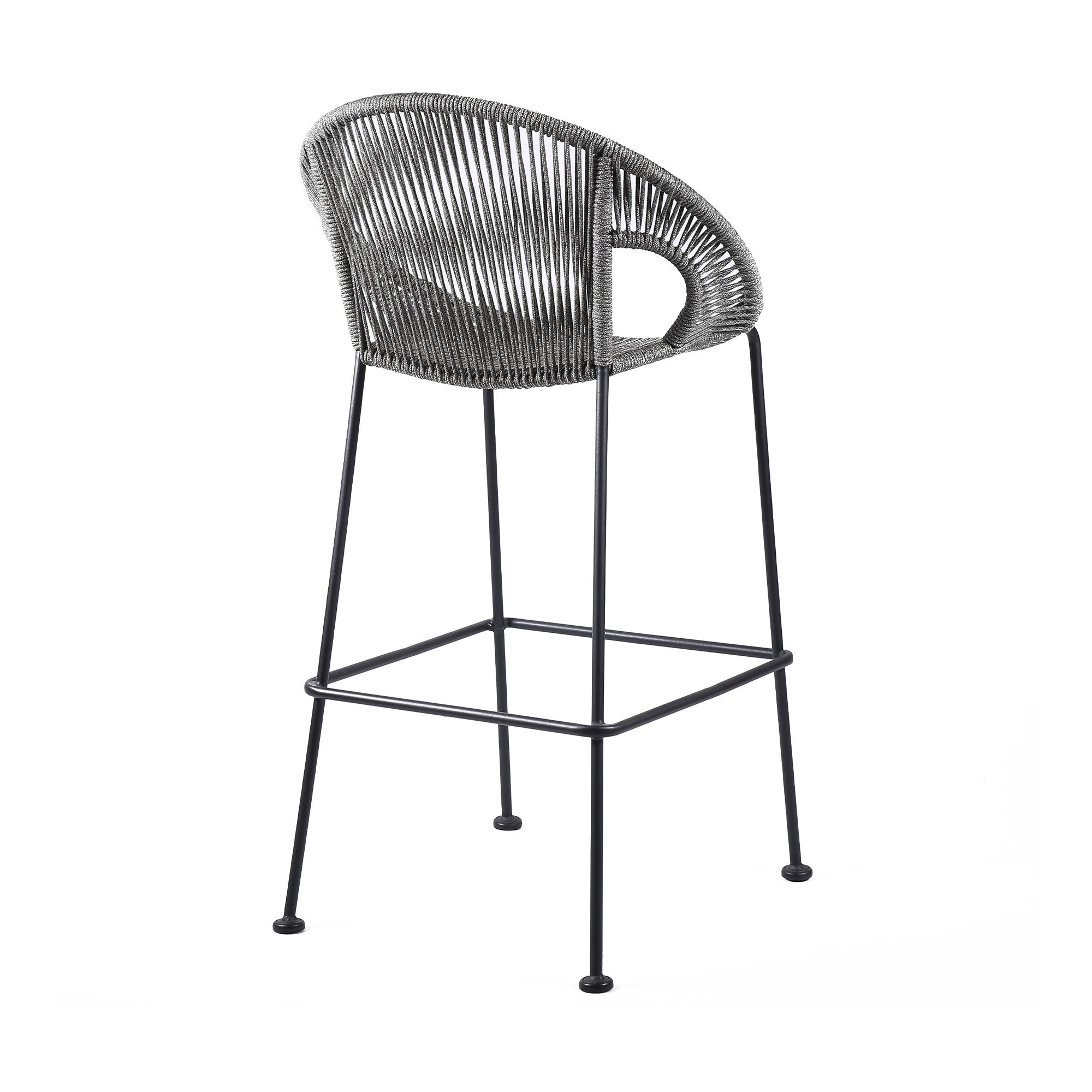 40" Light Gray Metal Low back Outdoor Counter Height Bar chair with Footrest-Outdoor Bar Chairs-DECOROLALA