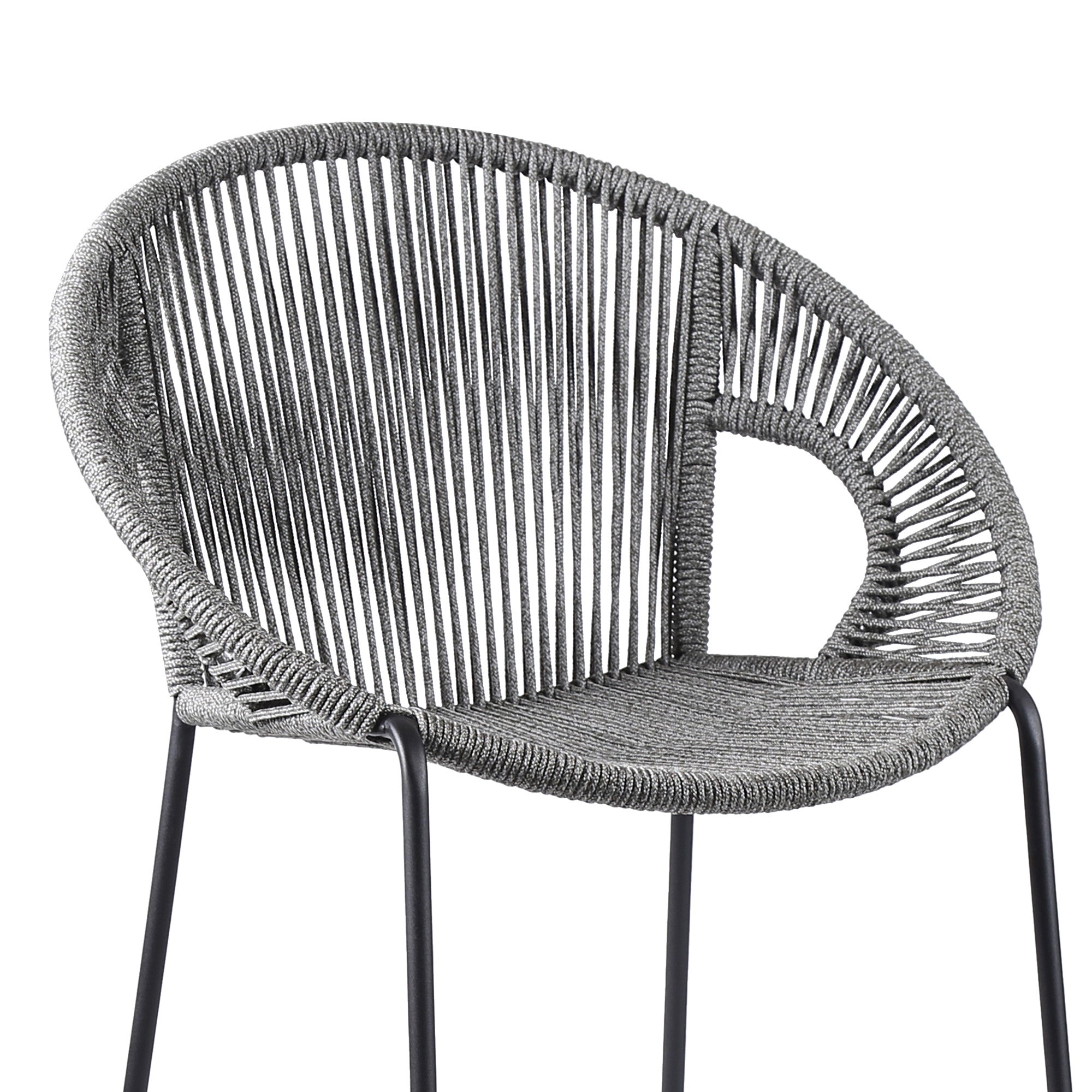 40" Light Gray Metal Low back Outdoor Counter Height Bar chair with Footrest-Outdoor Bar Chairs-DECOROLALA
