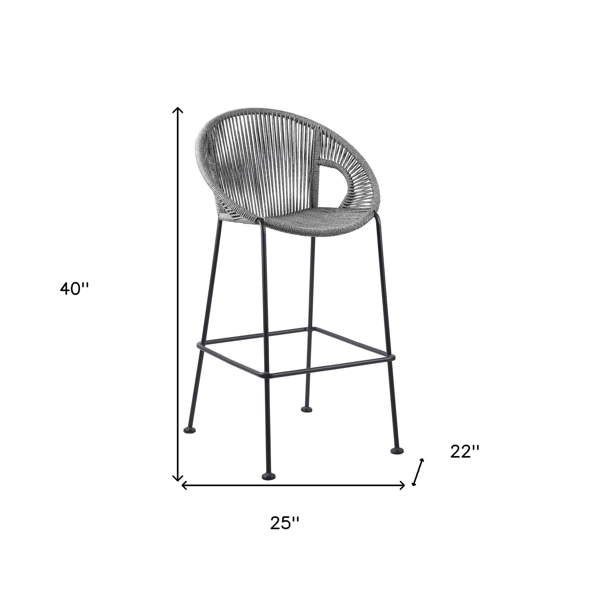 40" Light Gray Metal Low back Outdoor Counter Height Bar chair with Footrest-Outdoor Bar Chairs-DECOROLALA