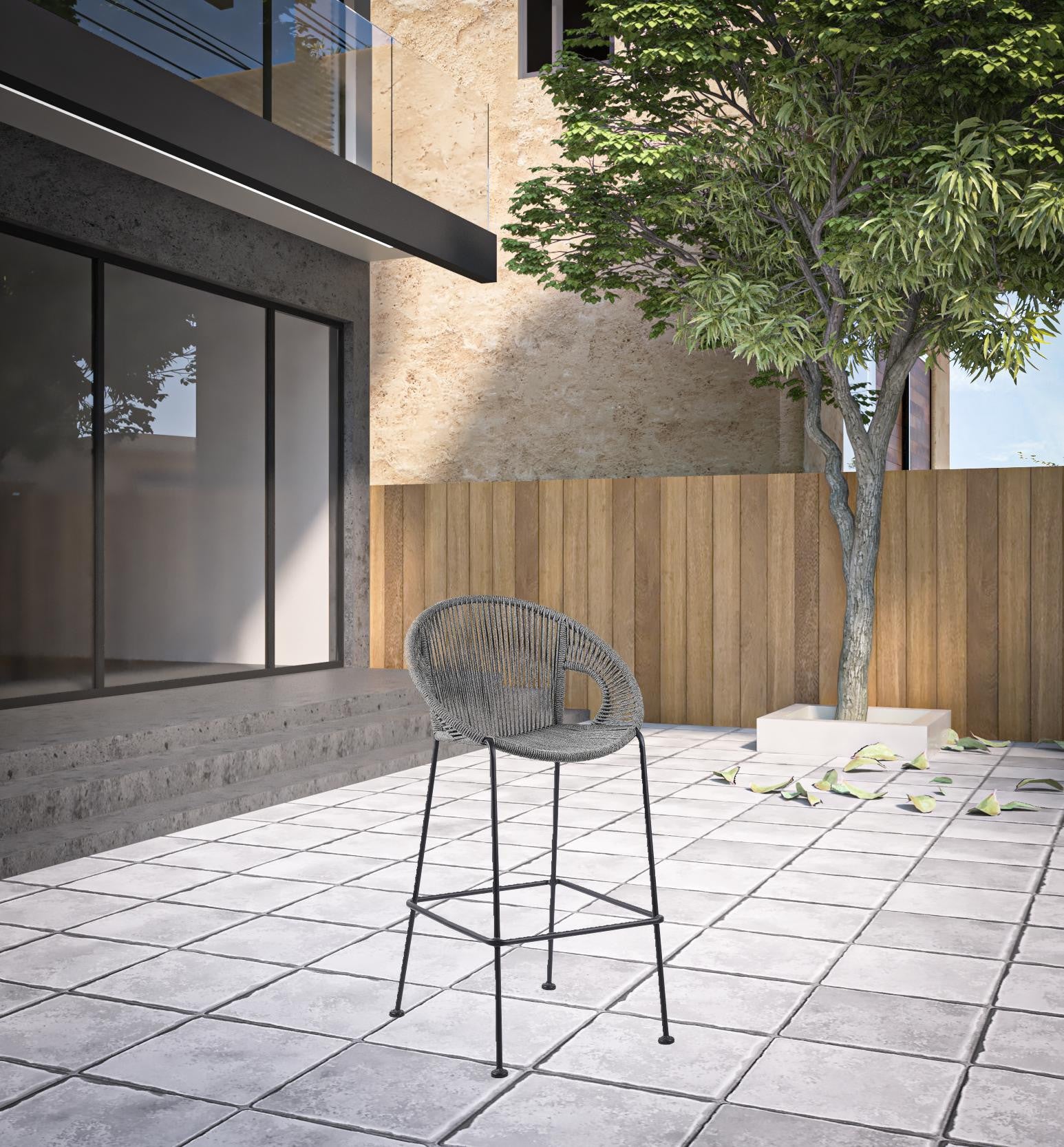 40" Light Gray Metal Low back Outdoor Counter Height Bar chair with Footrest-Outdoor Bar Chairs-DECOROLALA