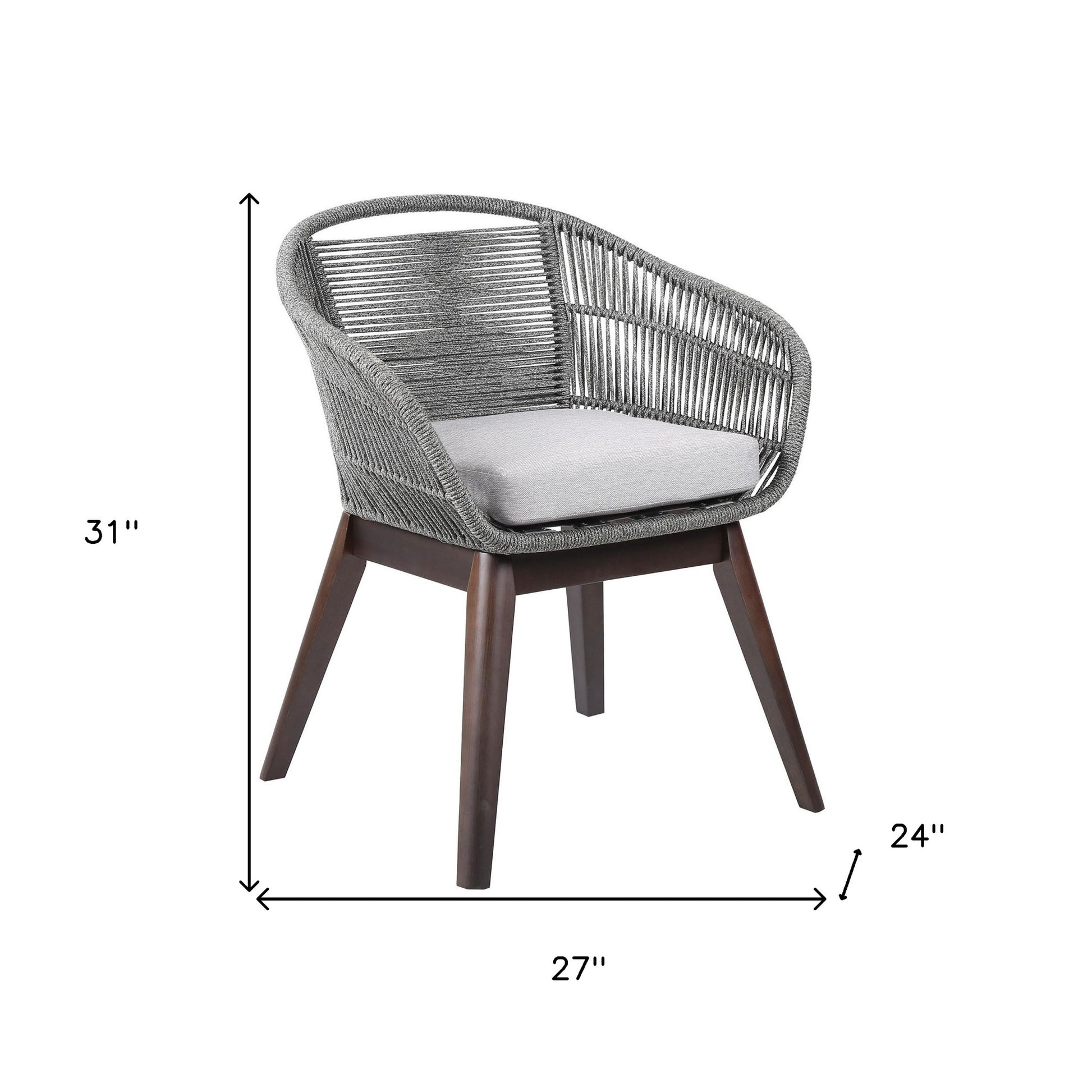 27" Gray Solid Wood Outdoor Dining Chair with Gray Cushion-6