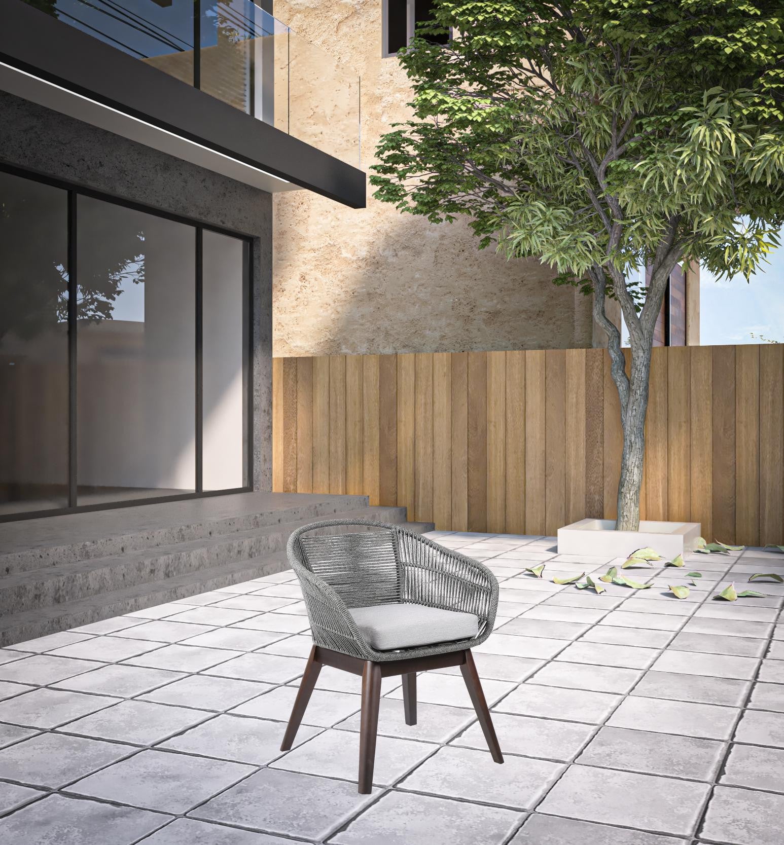 27" Gray Solid Wood Outdoor Dining Chair with Gray Cushion-1