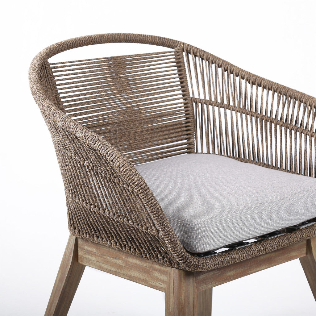 27" Gray and Natural Wood Solid Wood Outdoor Dining Chair with Gray Cushion-4