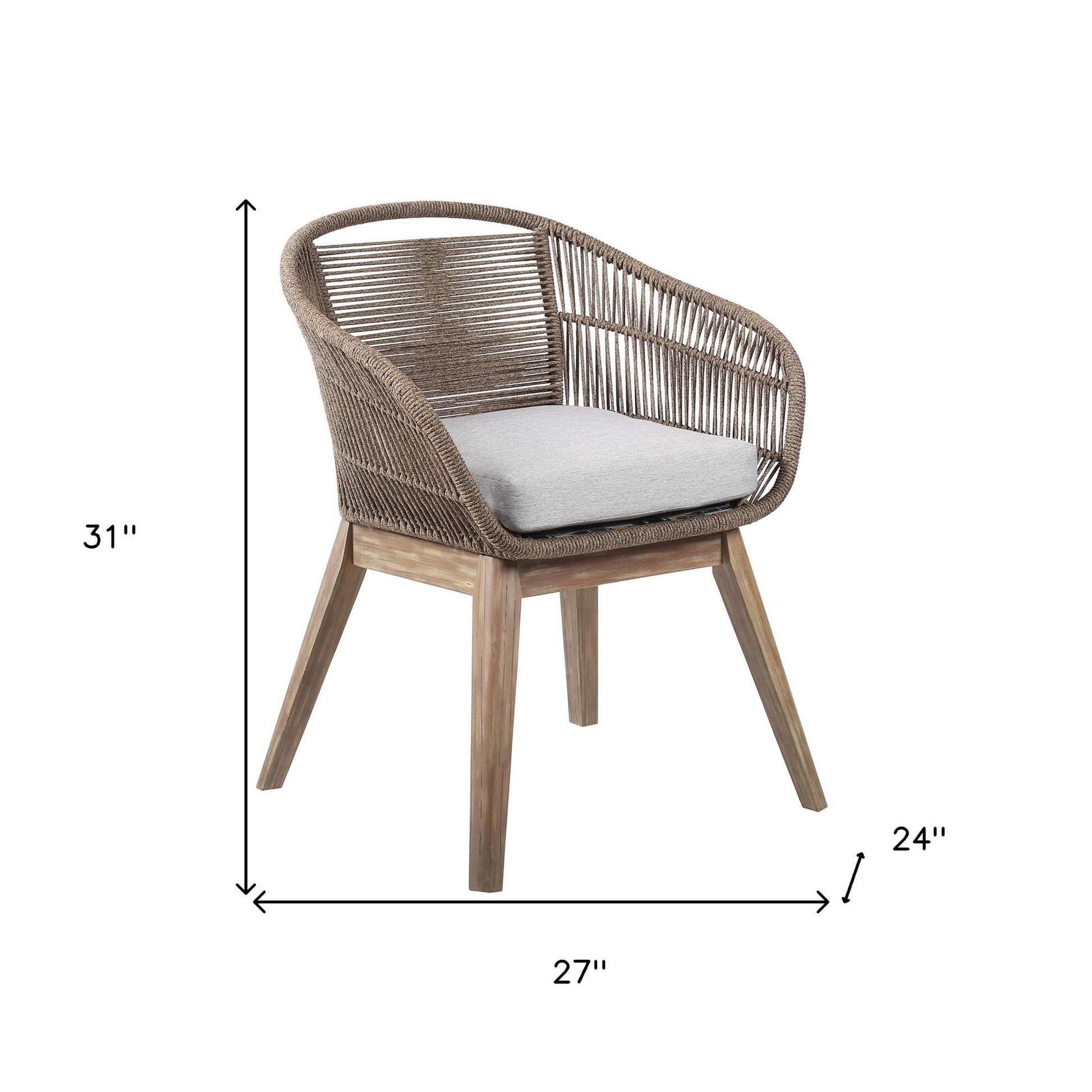 27" Gray and Natural Wood Solid Wood Outdoor Dining Chair with Gray Cushion-6