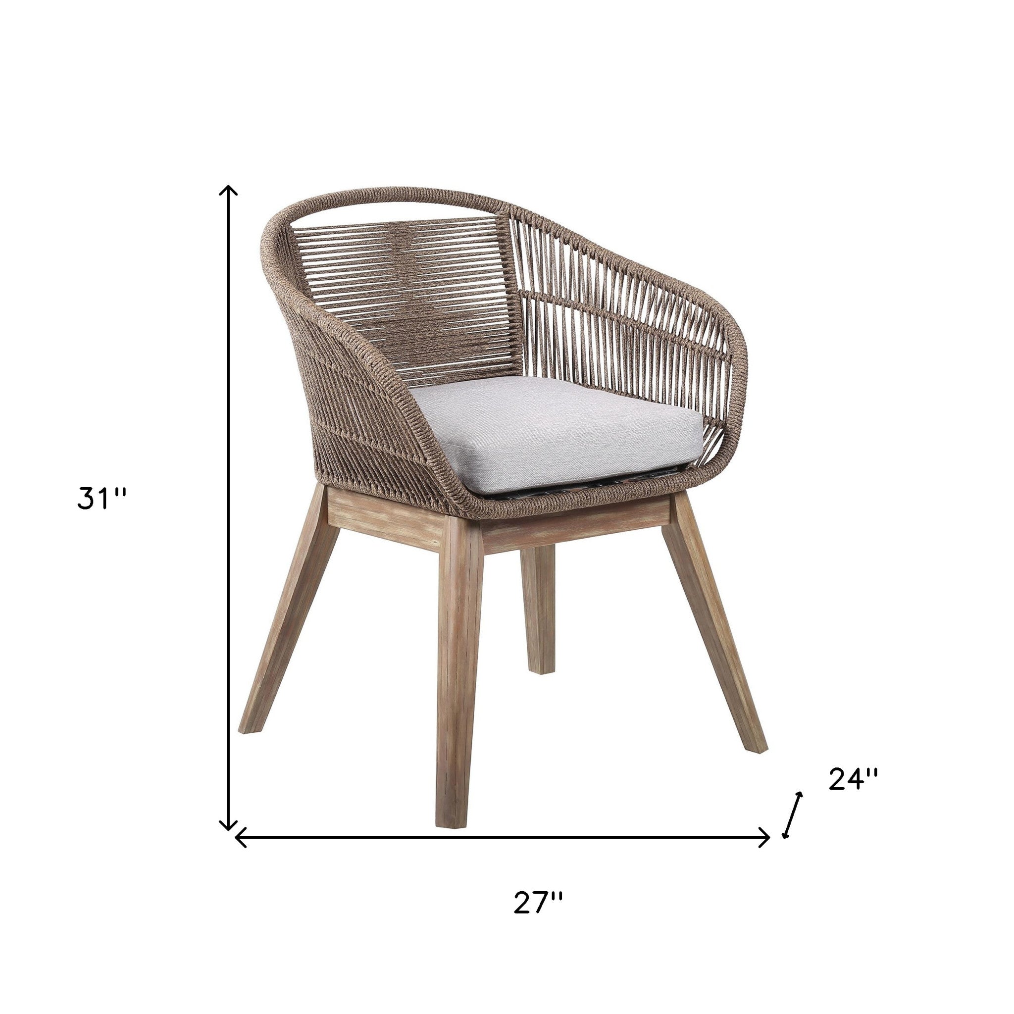27" Gray and Natural Wood Solid Wood Outdoor Dining Chair with Gray Cushion-6