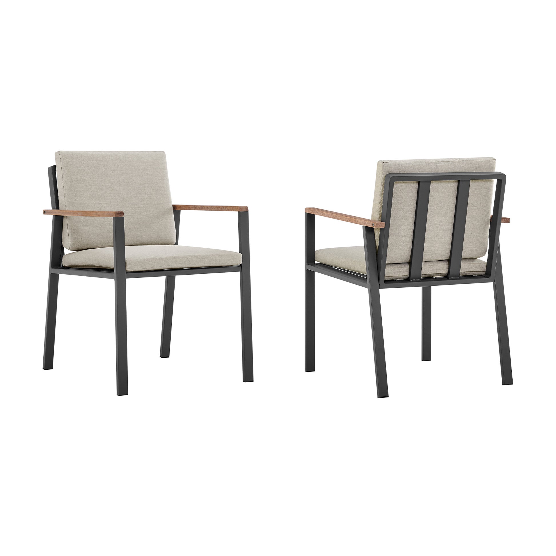 Set of Two 22" Light Gray Solid Wood Outdoor Dining Chair with Taupe Cushion-3