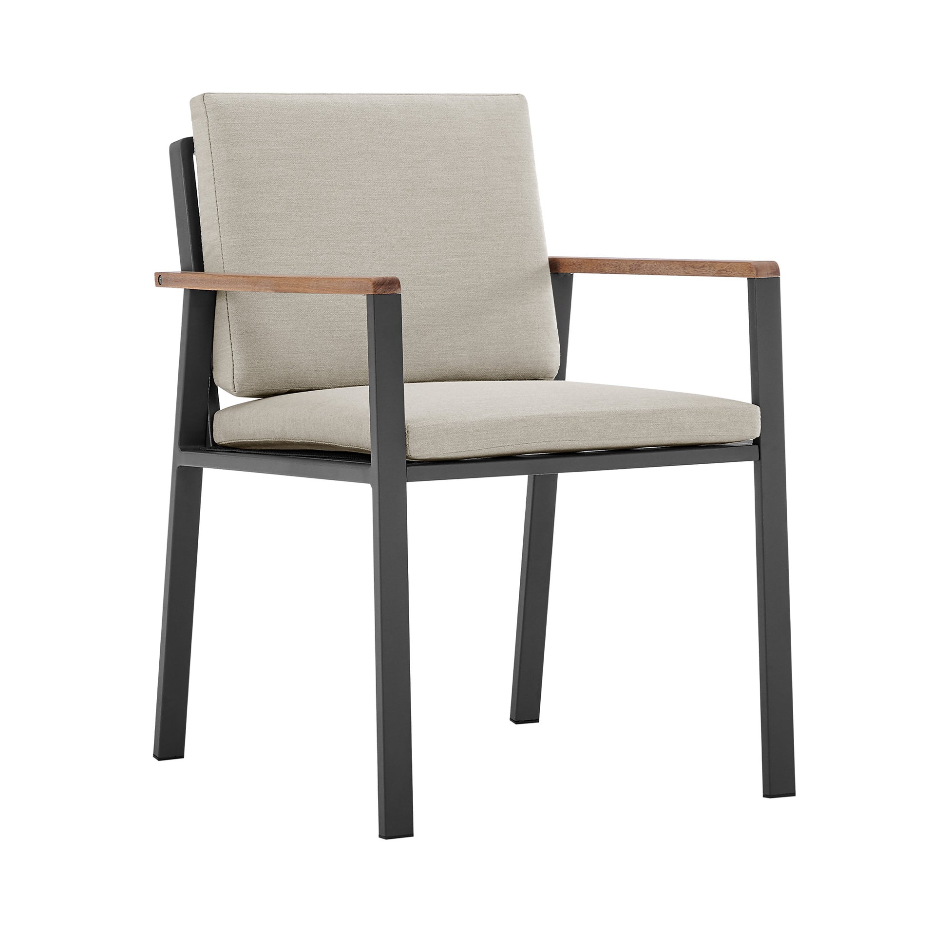 Set of Two 22" Light Gray Solid Wood Outdoor Dining Chair with Taupe Cushion-0
