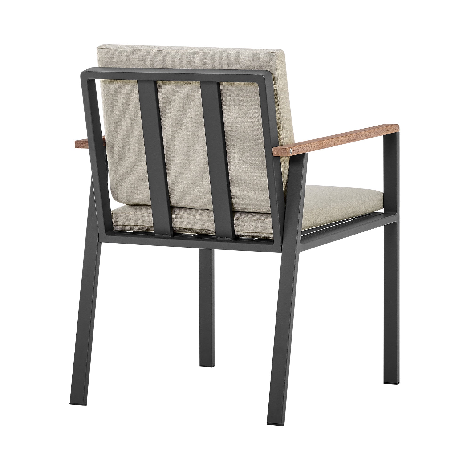 Set of Two 22" Light Gray Solid Wood Outdoor Dining Chair with Taupe Cushion-2