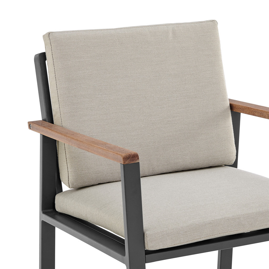 Set of Two 22" Light Gray Solid Wood Outdoor Dining Chair with Taupe Cushion-4