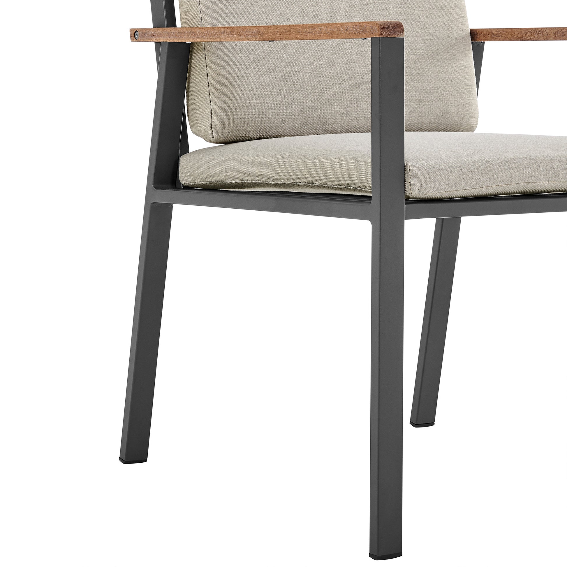 Set of Two 22" Light Gray Solid Wood Outdoor Dining Chair with Taupe Cushion-5