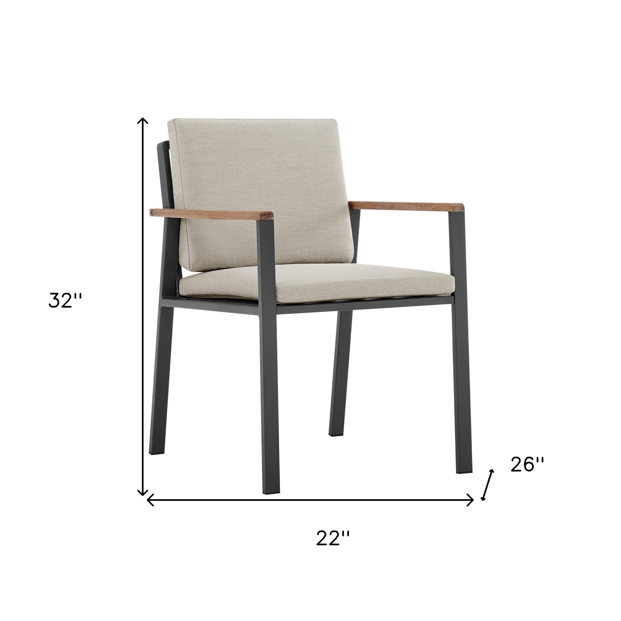 Set of Two 22" Light Gray Solid Wood Outdoor Dining Chair with Taupe Cushion-6
