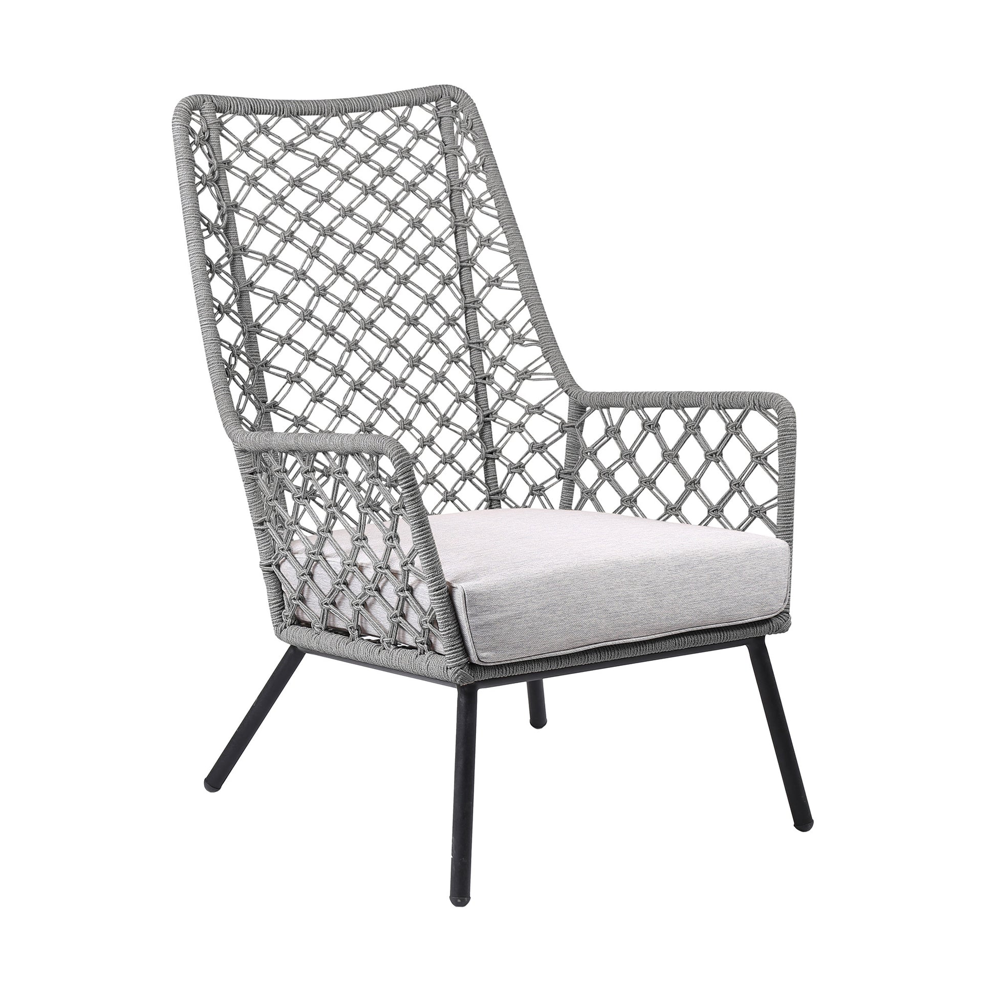 26" Gray and Black Steel Indoor Outdoor Dining Chair with Gray Cushion-Outdoor Chairs-DECOROLALA