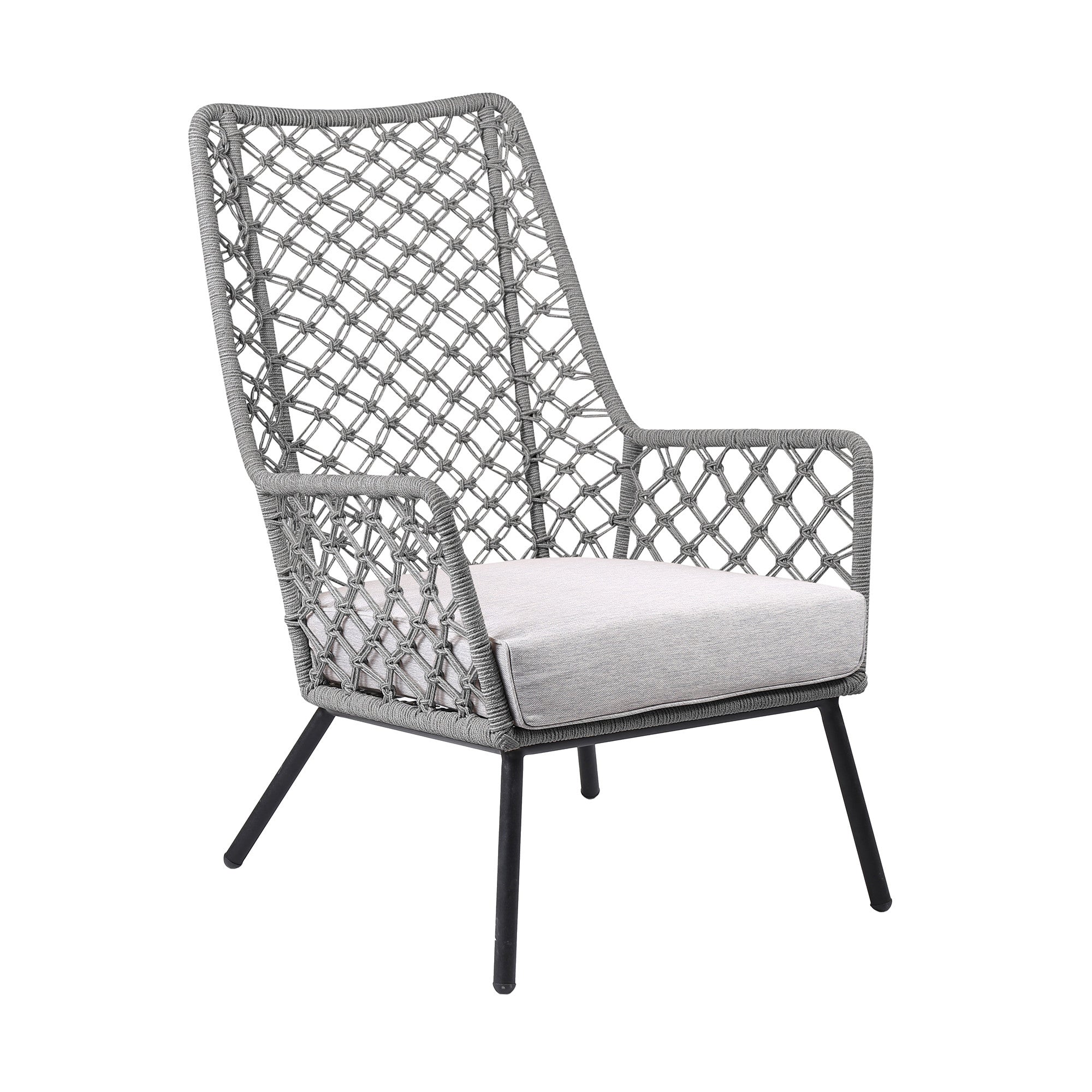 26" Gray and Black Steel Indoor Outdoor Dining Chair with Gray Cushion-Outdoor Chairs-DECOROLALA