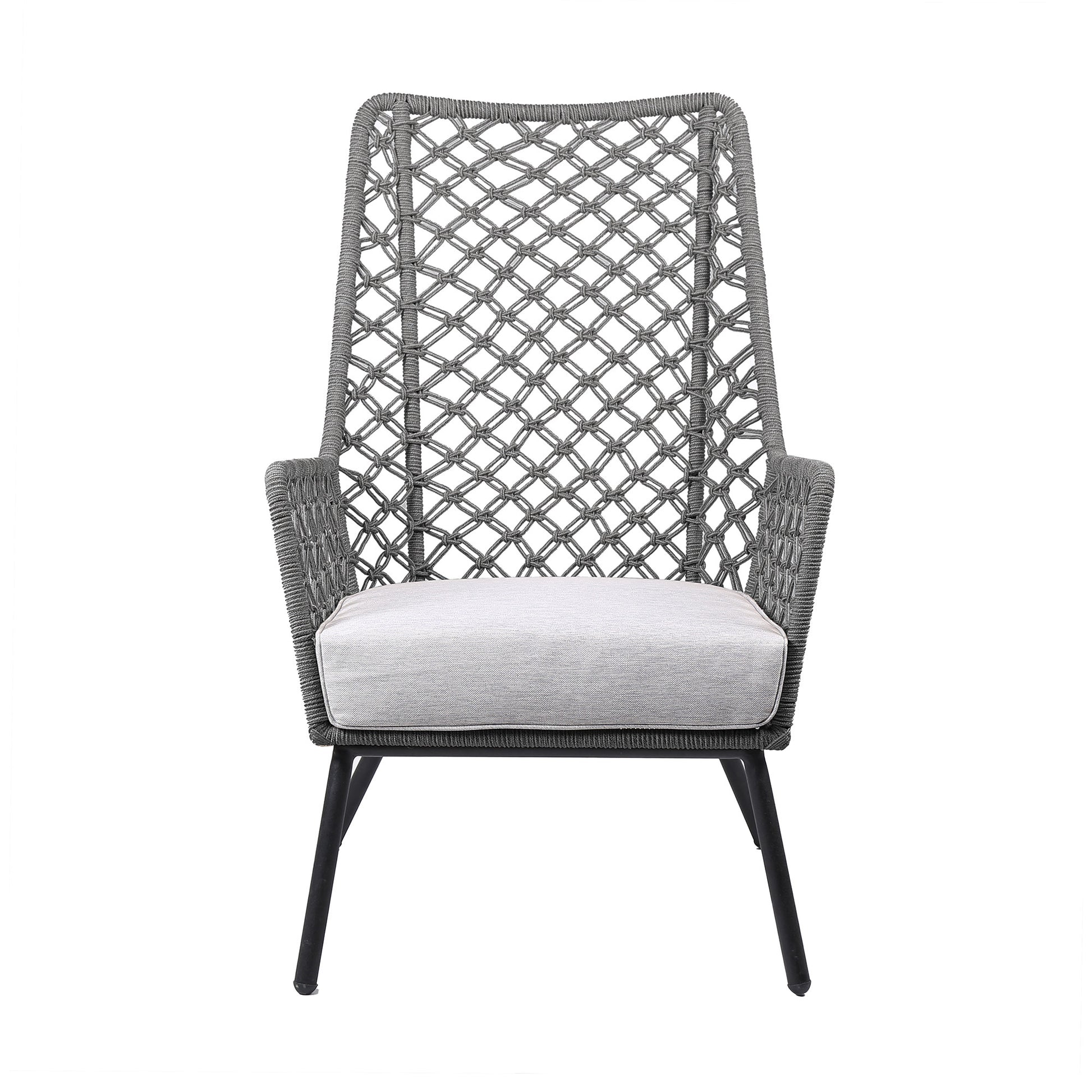 26" Gray and Black Steel Indoor Outdoor Dining Chair with Gray Cushion-Outdoor Chairs-DECOROLALA