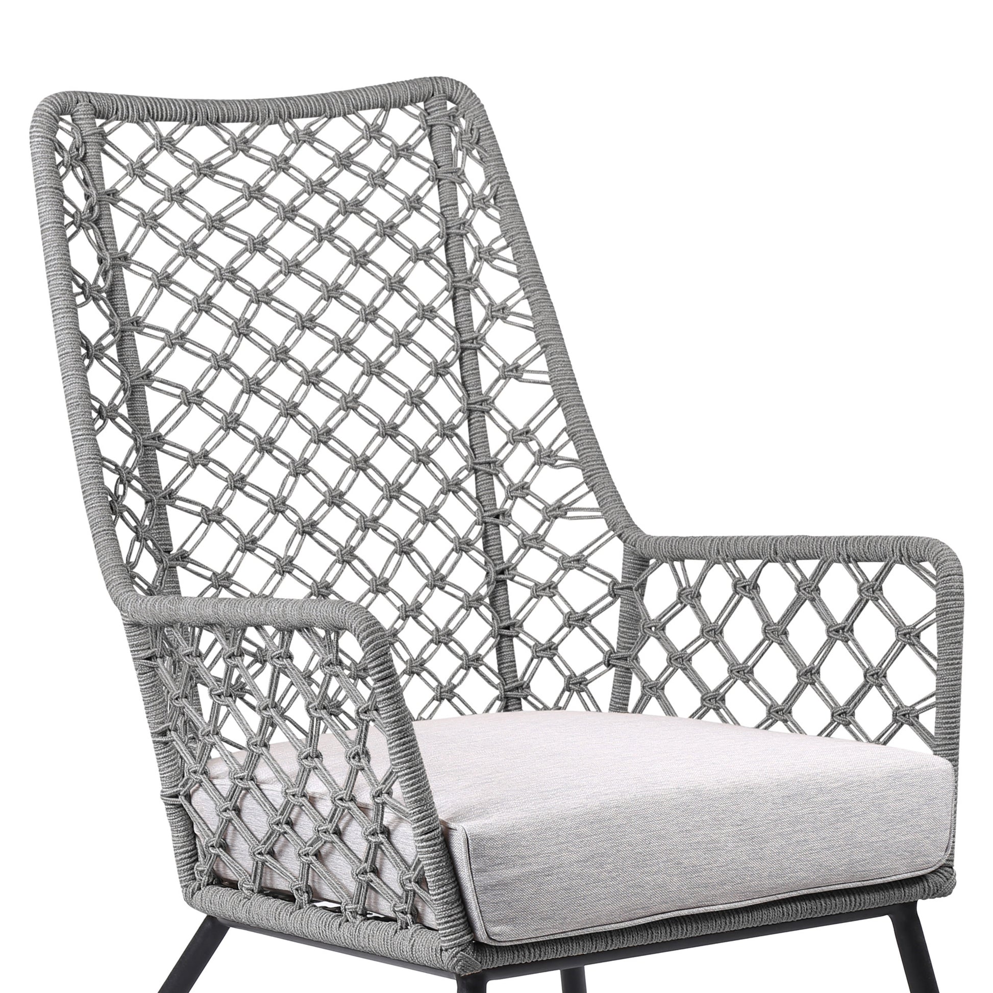 26" Gray and Black Steel Indoor Outdoor Dining Chair with Gray Cushion-Outdoor Chairs-DECOROLALA