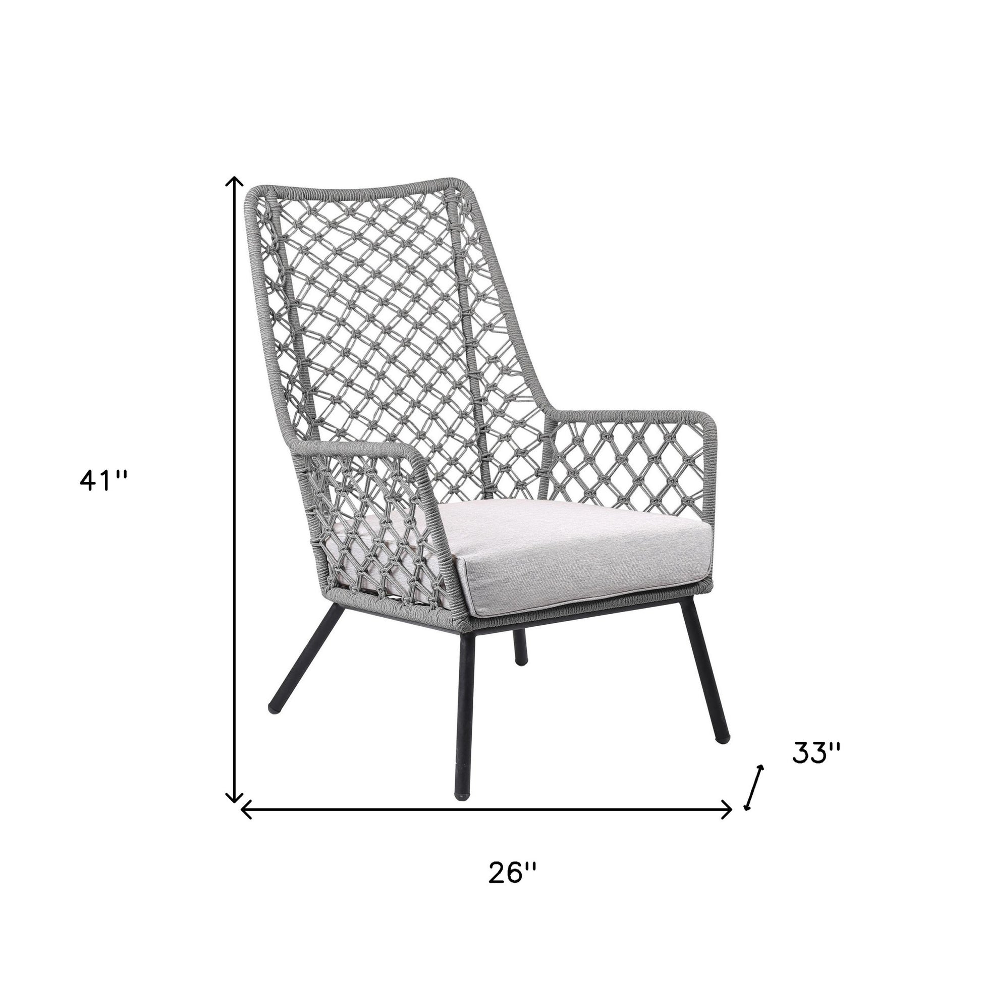 26" Gray and Black Steel Indoor Outdoor Dining Chair with Gray Cushion-Outdoor Chairs-DECOROLALA