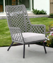 26" Gray and Black Steel Indoor Outdoor Dining Chair with Gray Cushion-Outdoor Chairs-DECOROLALA