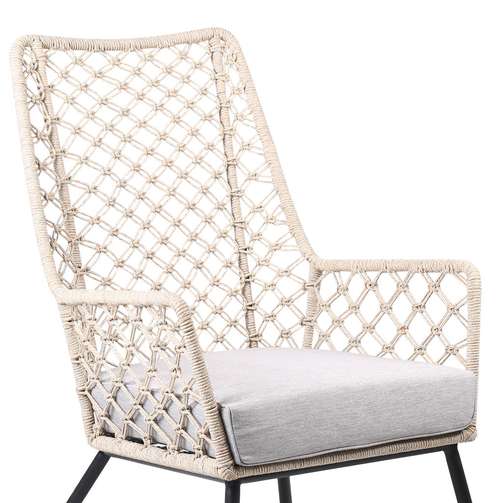 26" Gray Metal Outdoor Dining Chair with Gray Cushion-4