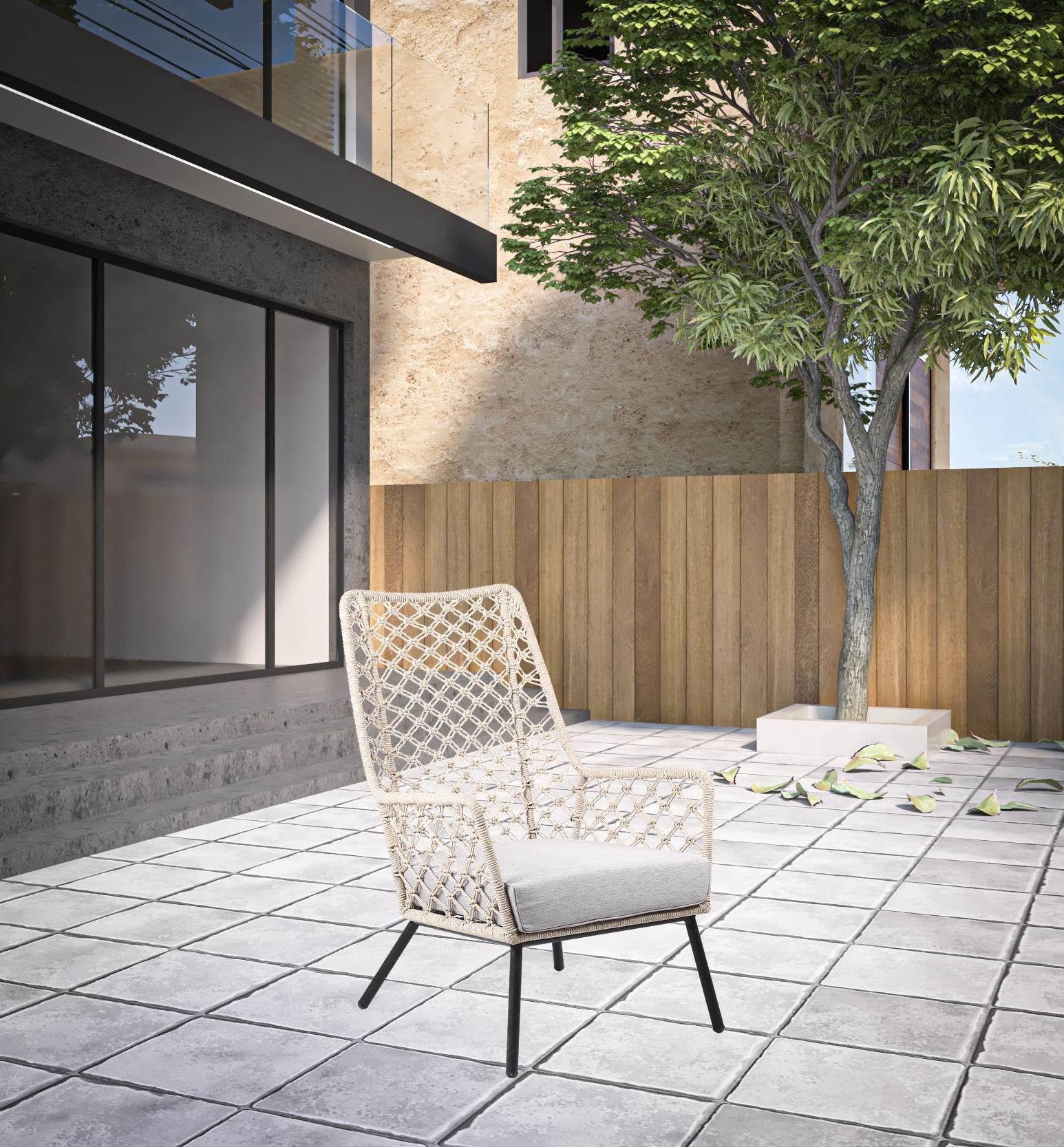 26" Gray Metal Outdoor Dining Chair with Gray Cushion-1
