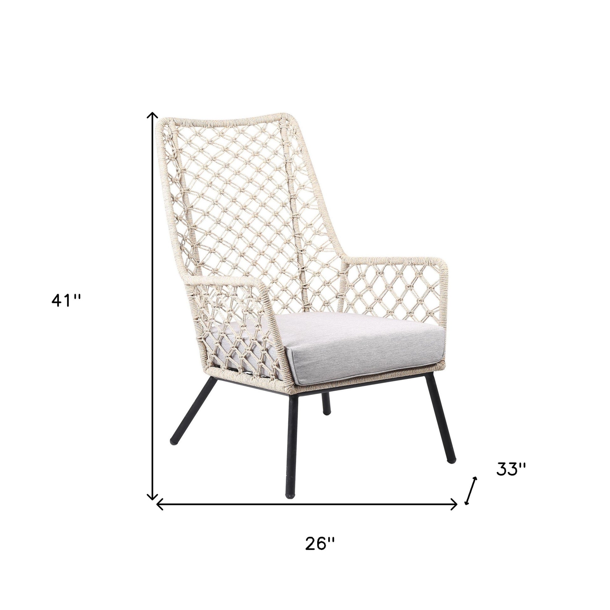 26" Gray Metal Outdoor Dining Chair with Gray Cushion-6