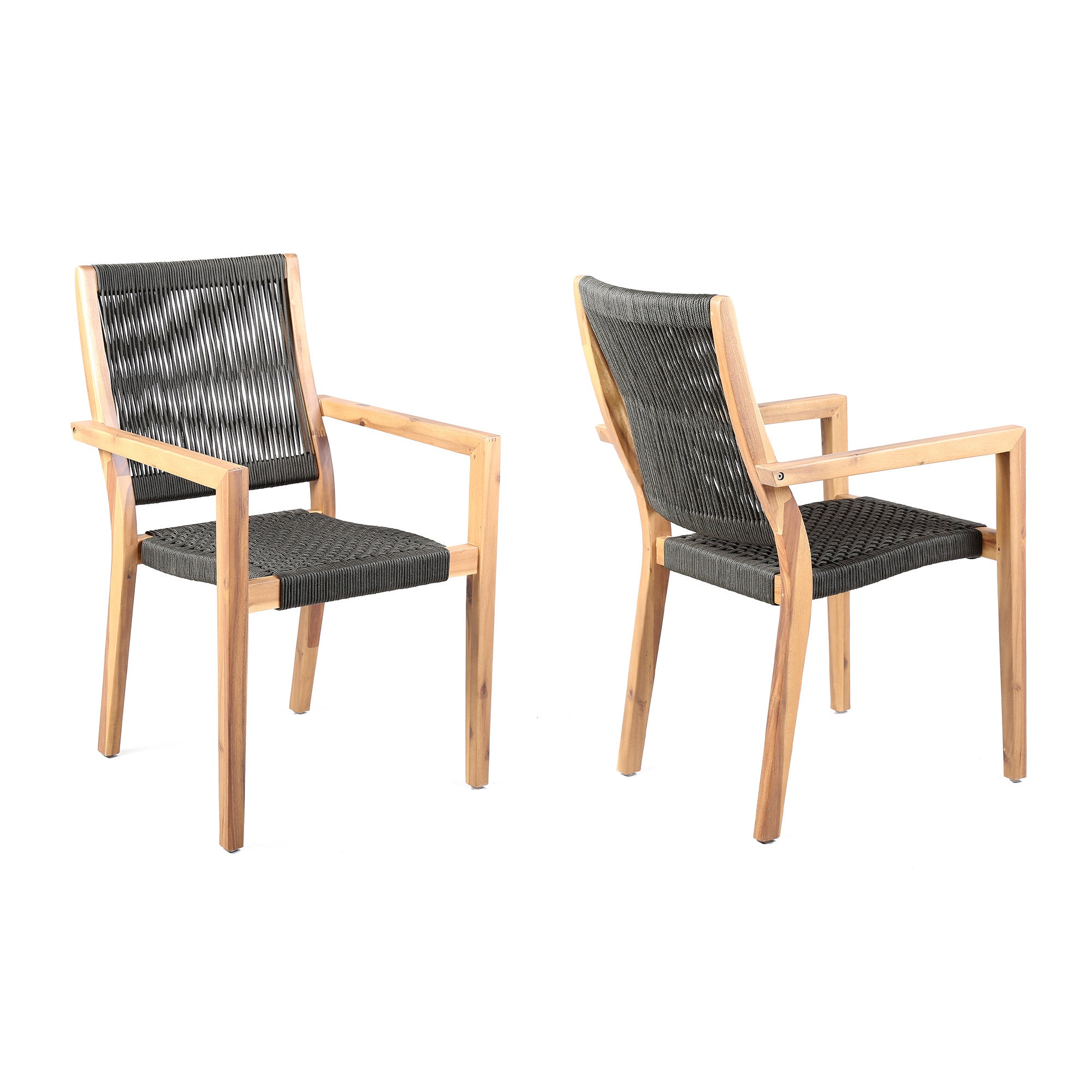 Set of Two 23" Charcoal and Natural Wood Solid Wood Outdoor Arm Chair-Outdoor Chairs-DECOROLALA