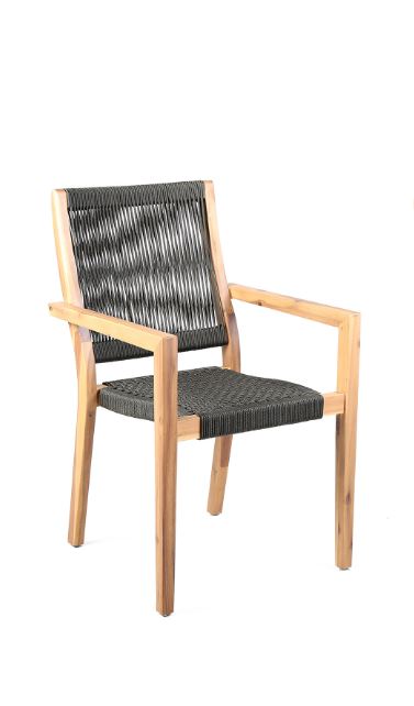 Set of Two 23" Charcoal and Natural Wood Solid Wood Outdoor Arm Chair-Outdoor Chairs-DECOROLALA