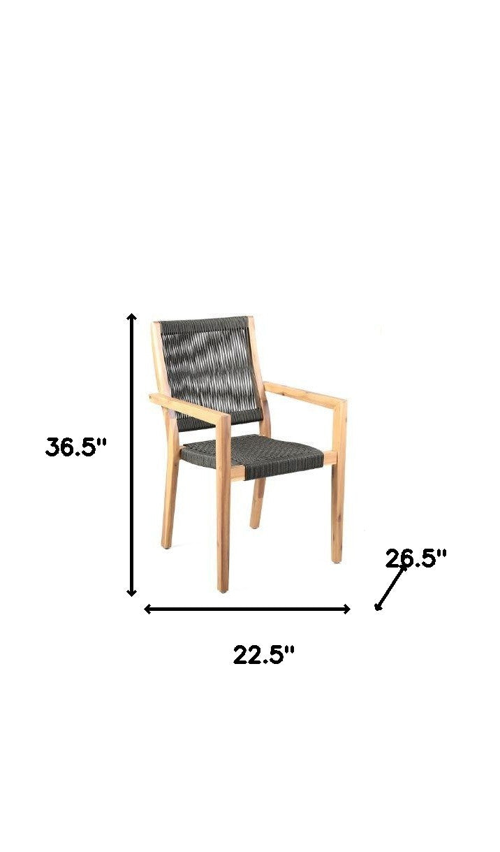 Set of Two 23" Charcoal and Natural Wood Solid Wood Outdoor Arm Chair-Outdoor Chairs-DECOROLALA