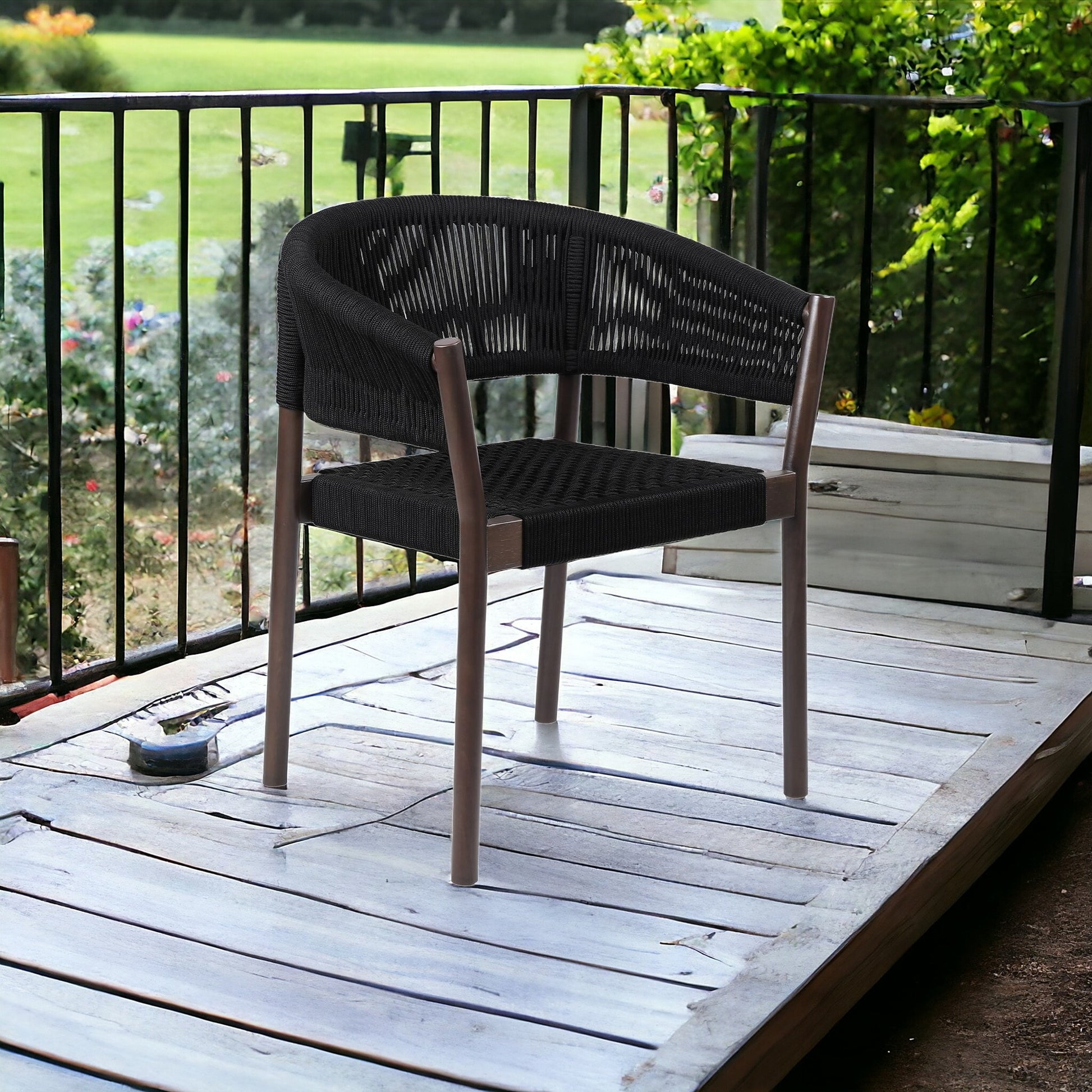 Set of Two 26" Black Solid Wood Outdoor Dining Chair-Outdoor Chairs-DECOROLALA