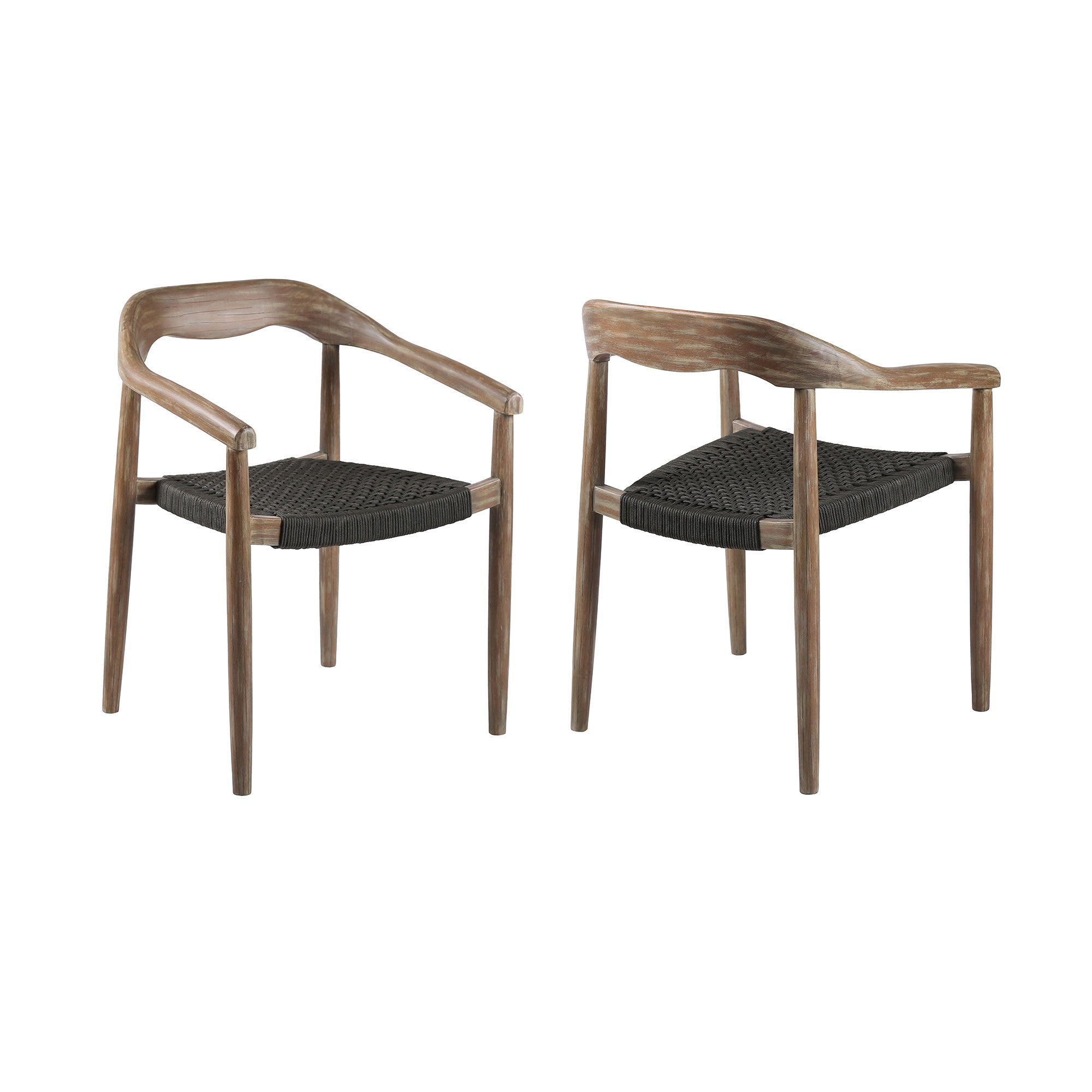 Set of Two 22" Black and Natural Wood Solid Wood Outdoor Dining Chair-Outdoor Chairs-DECOROLALA