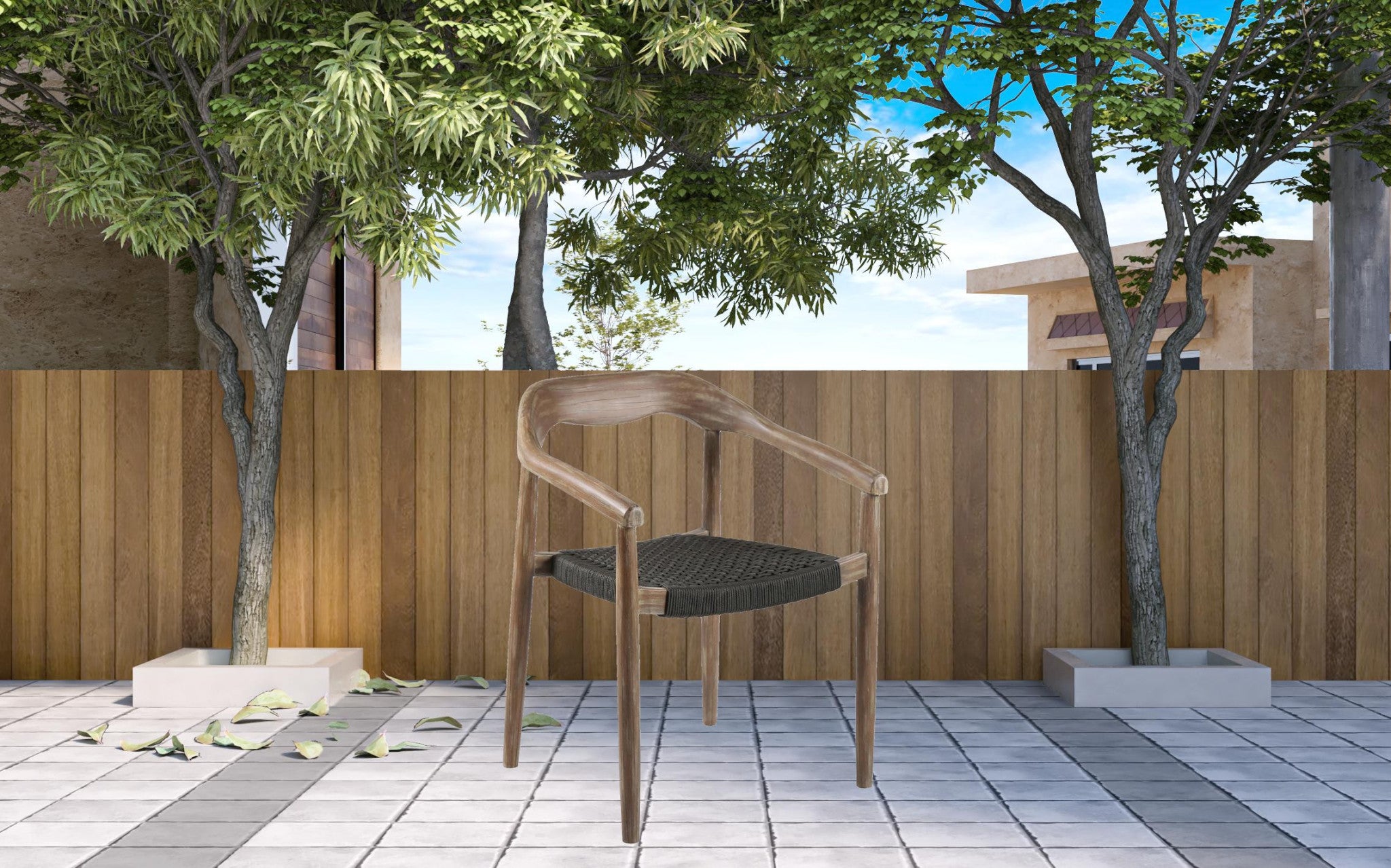 Set of Two 22" Black and Natural Wood Solid Wood Outdoor Dining Chair-Outdoor Chairs-DECOROLALA