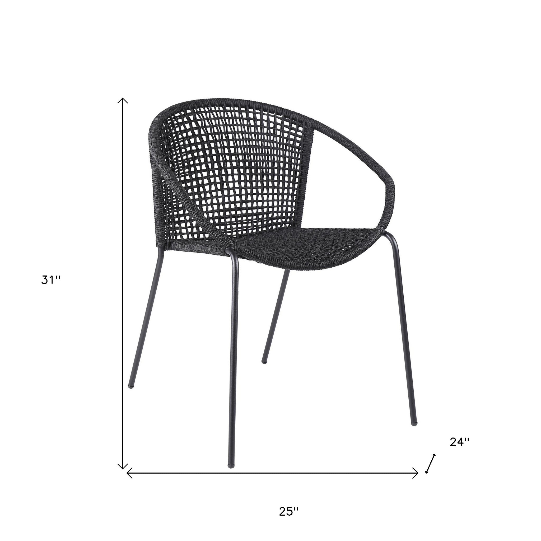 Set of Two 25" Black Metal Outdoor Dining Chair-6
