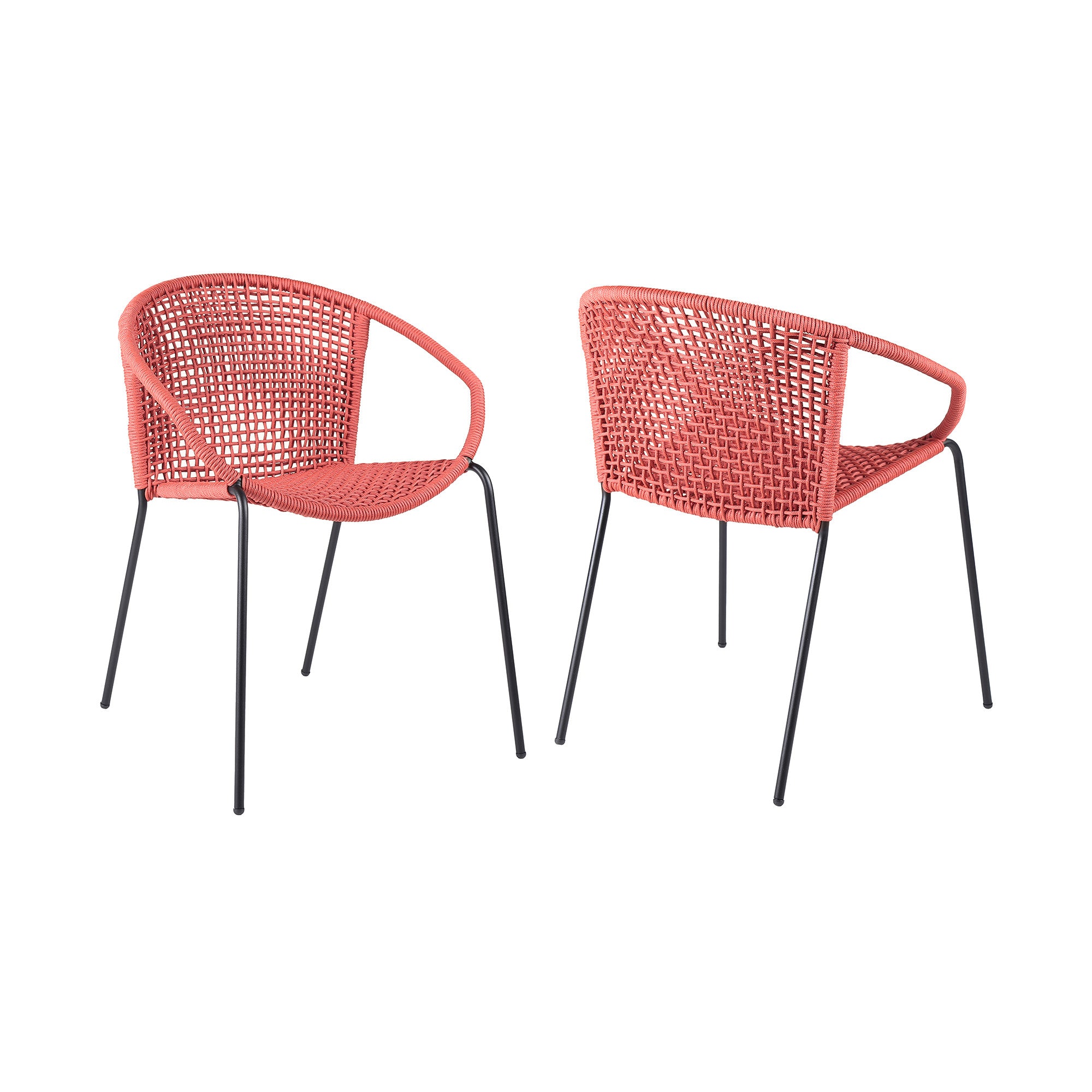 Set of Two 25" Red Metal Outdoor Dining Chair-3