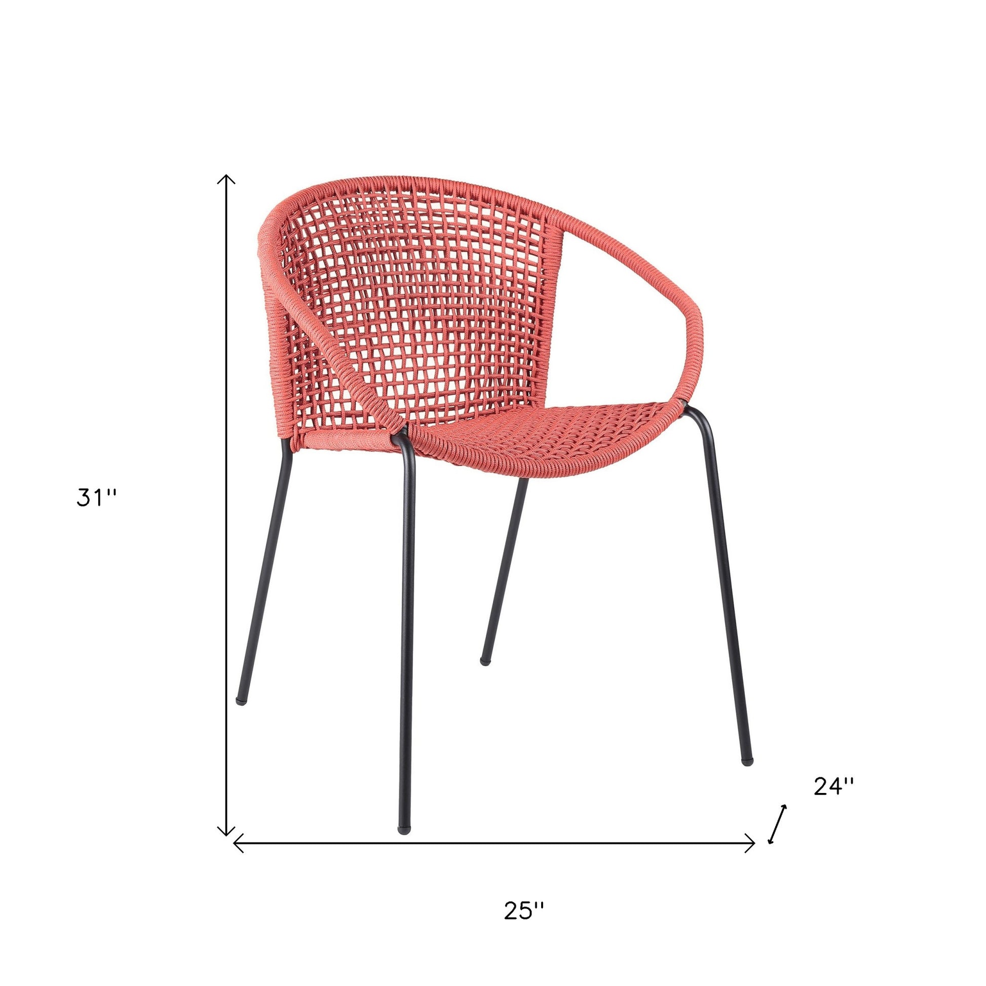 Set of Two 25" Red Metal Outdoor Dining Chair-6